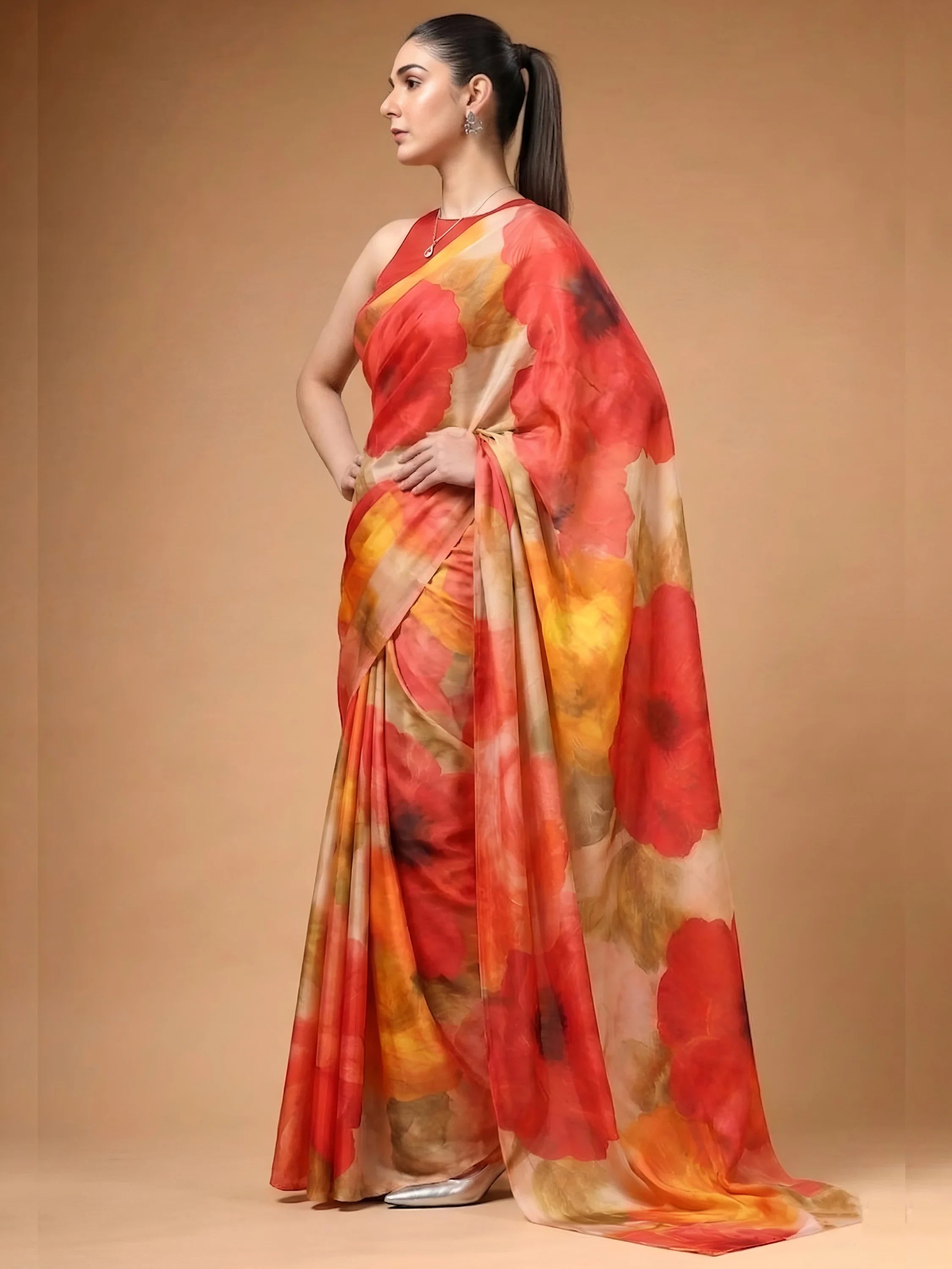 Captivating Charming Digital Printed Satin Festive Wear Saree With Blouse