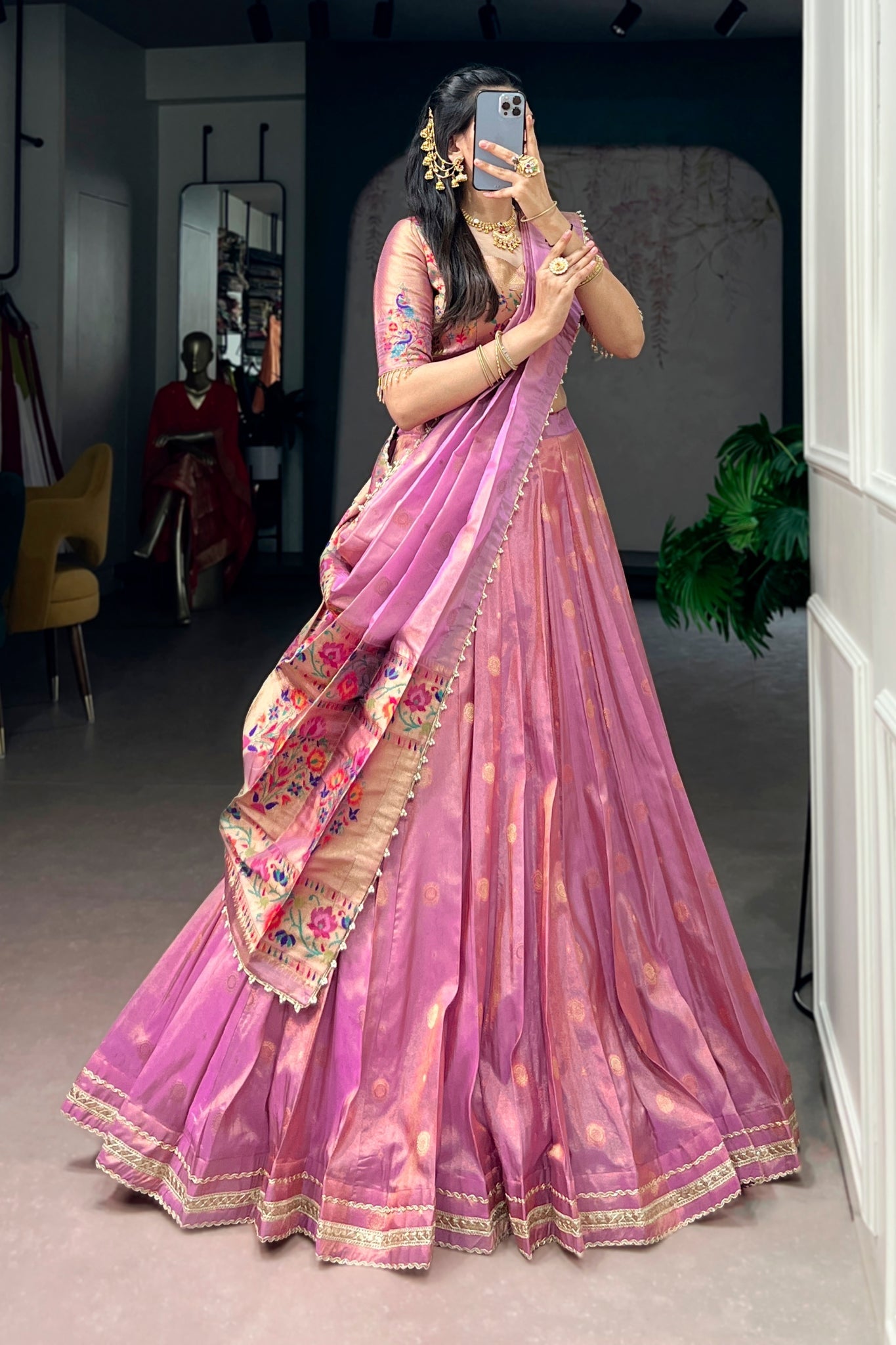 Light Purple Shimmer Silk Designer Lehenga Set for festive celebrations and wedding occasions