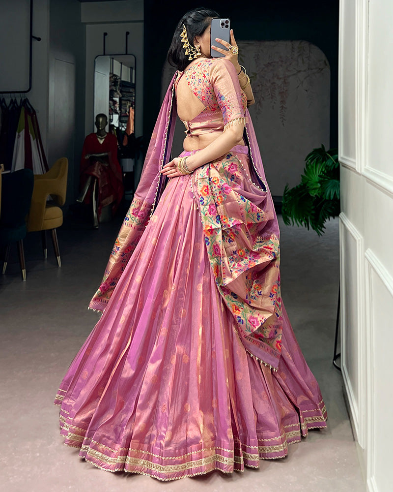 Light Pink Shimmer Silk Designer Lehenga Set for festive celebrations and wedding occasions