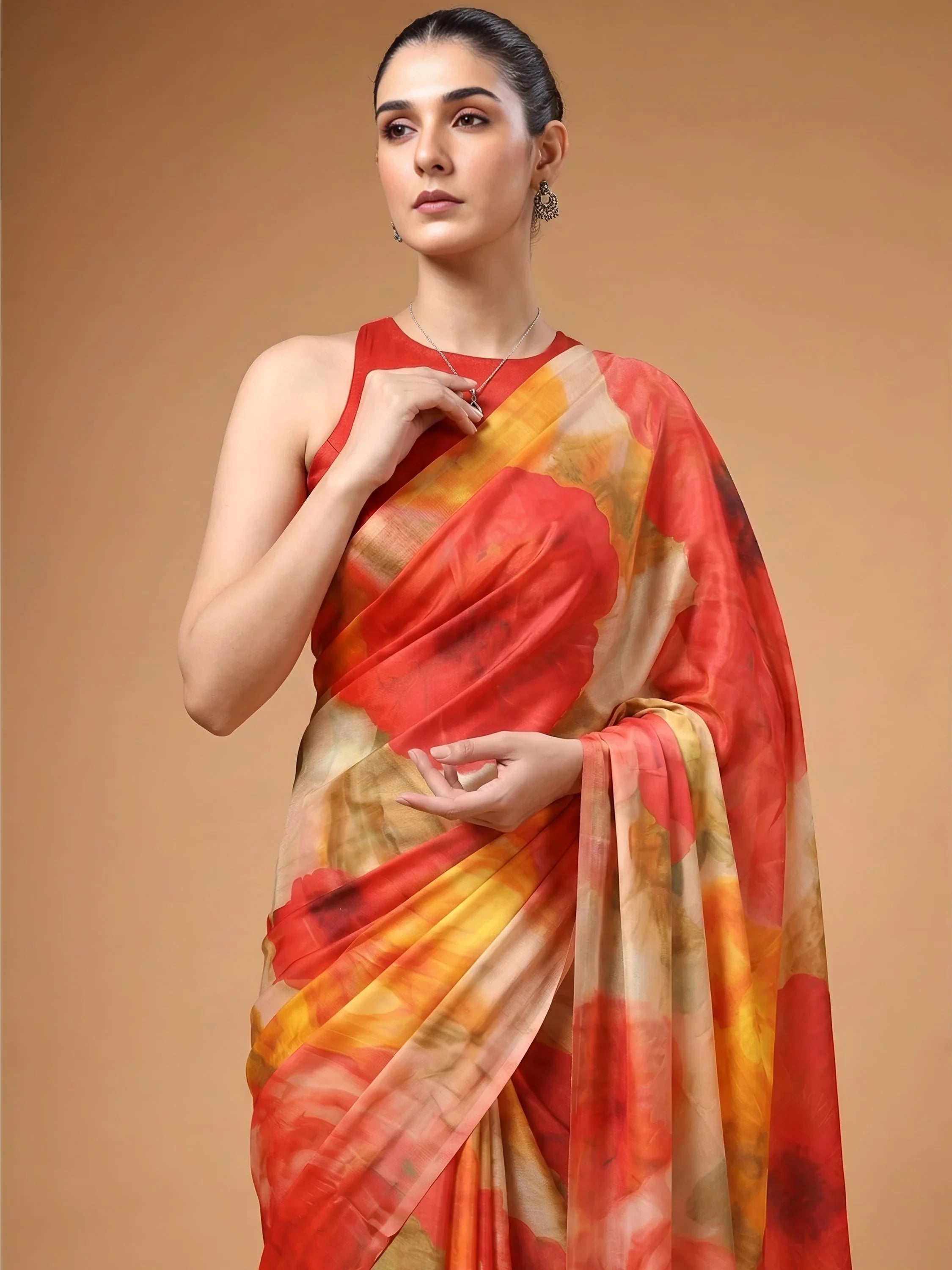 Captivating Charming Digital Printed Satin Festive Wear Saree With Blouse