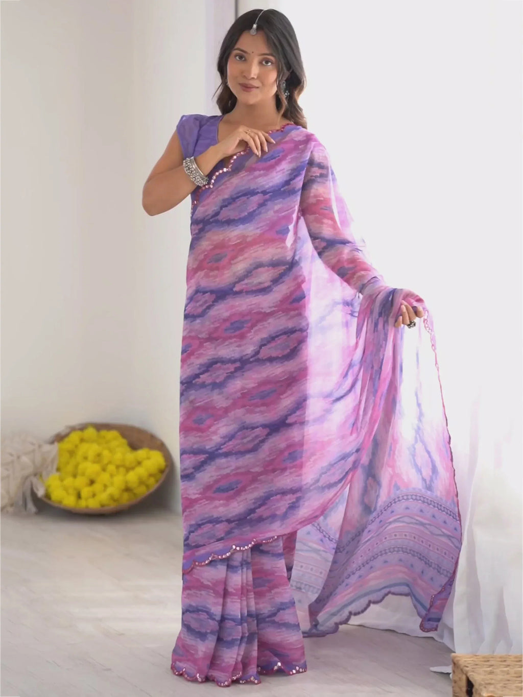 Purple Gorgeous Digital Printed Georgette Party Wear Saree With Blouse