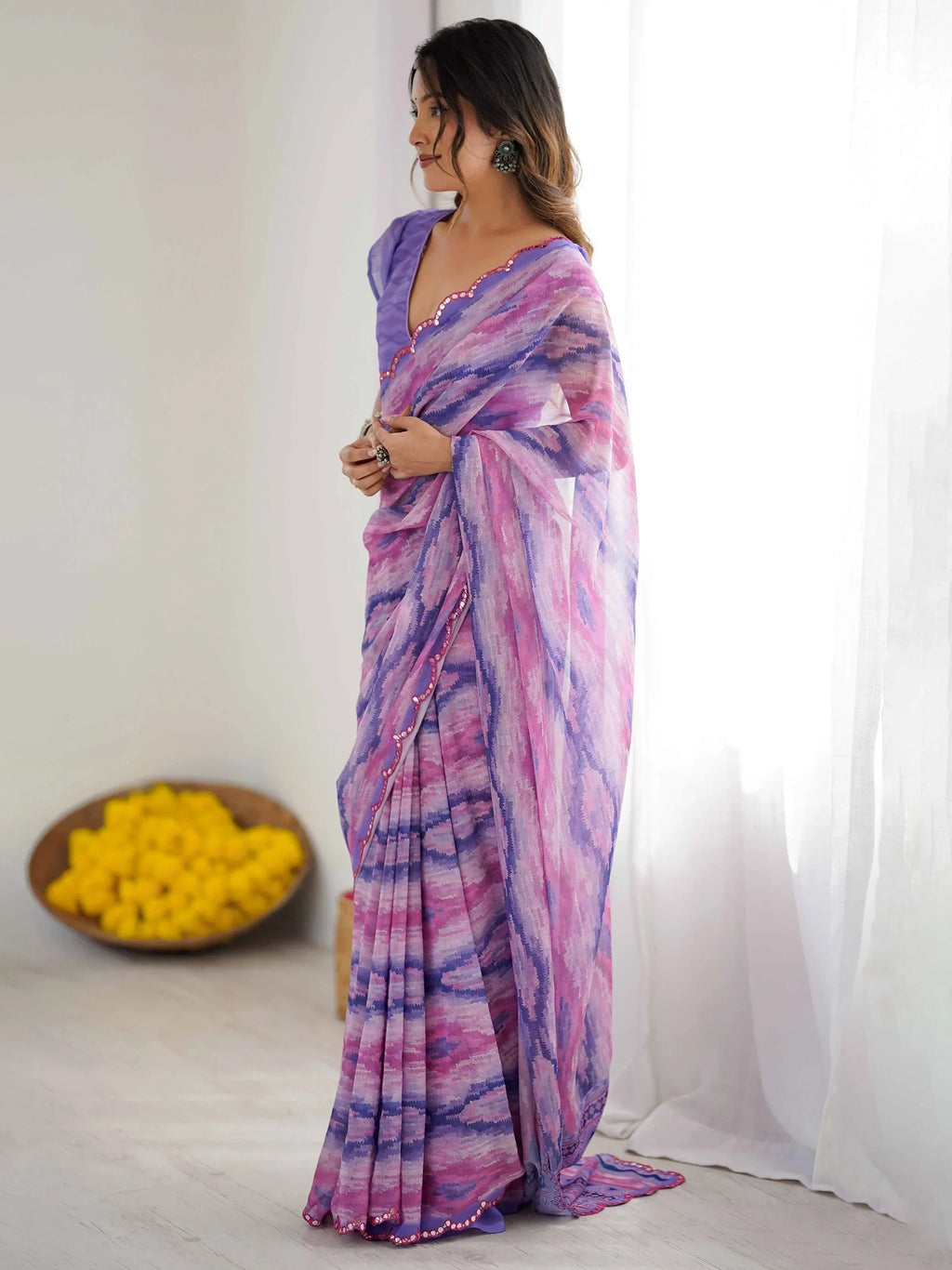Purple Gorgeous Digital Printed Georgette Party Wear Saree With Blouse