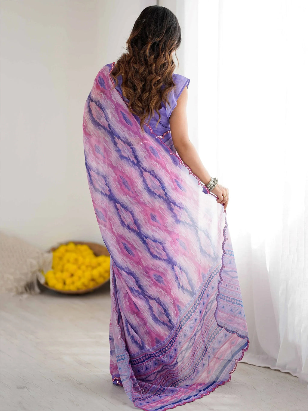 Purple Gorgeous Digital Printed Georgette Party Wear Saree With Blouse