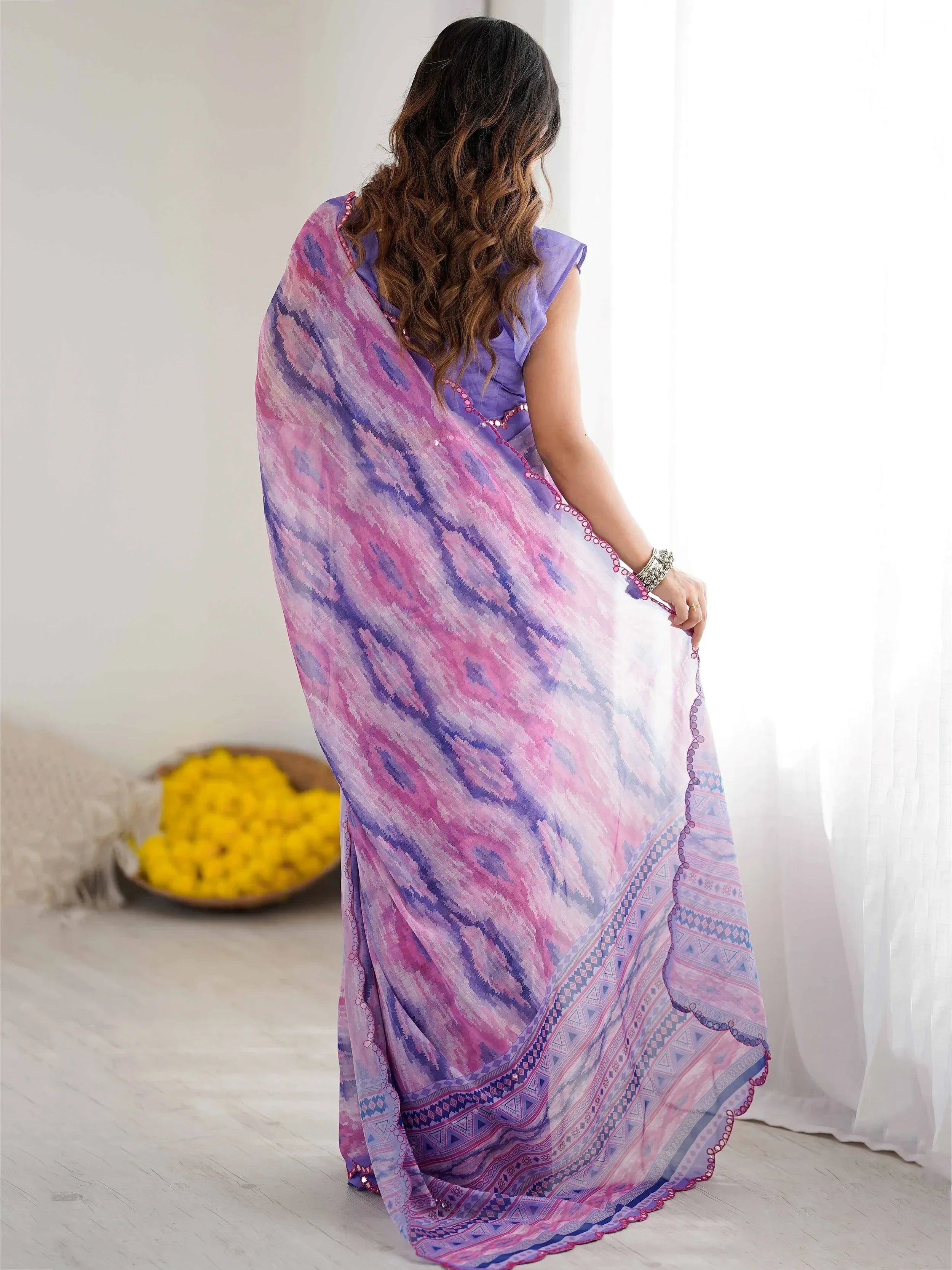 Purple Gorgeous Digital Printed Georgette Party Wear Saree With Blouse
