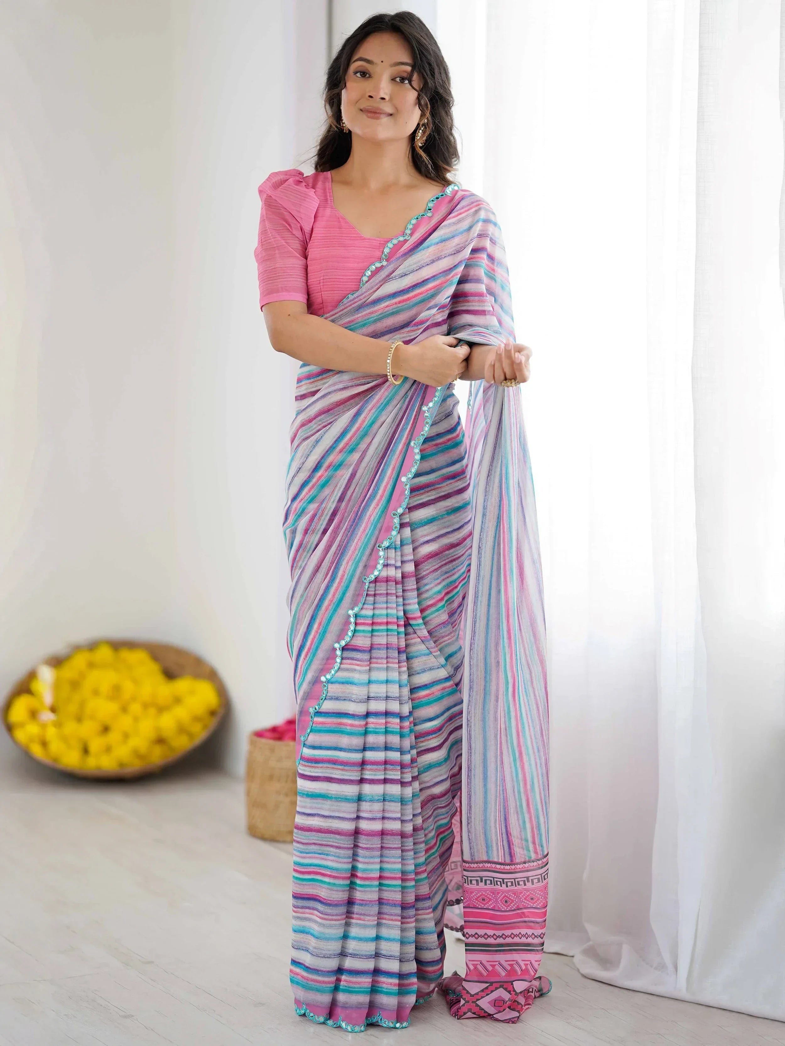 Graceful Gorgeous Digital Printed Georgette Party Wear Saree With Blouse