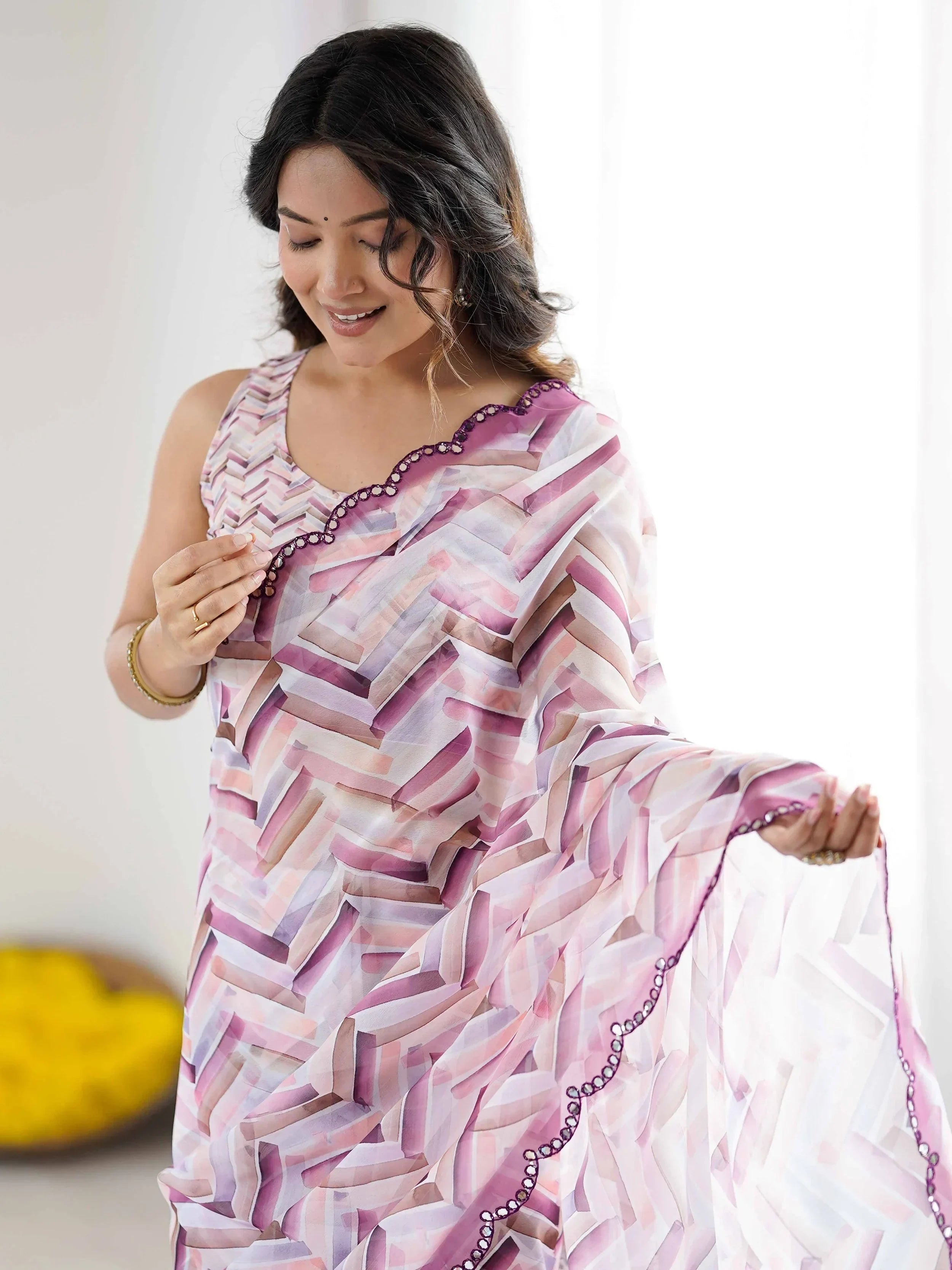 Off White Gorgeous Digital Printed Georgette Party Wear Saree With Blouse