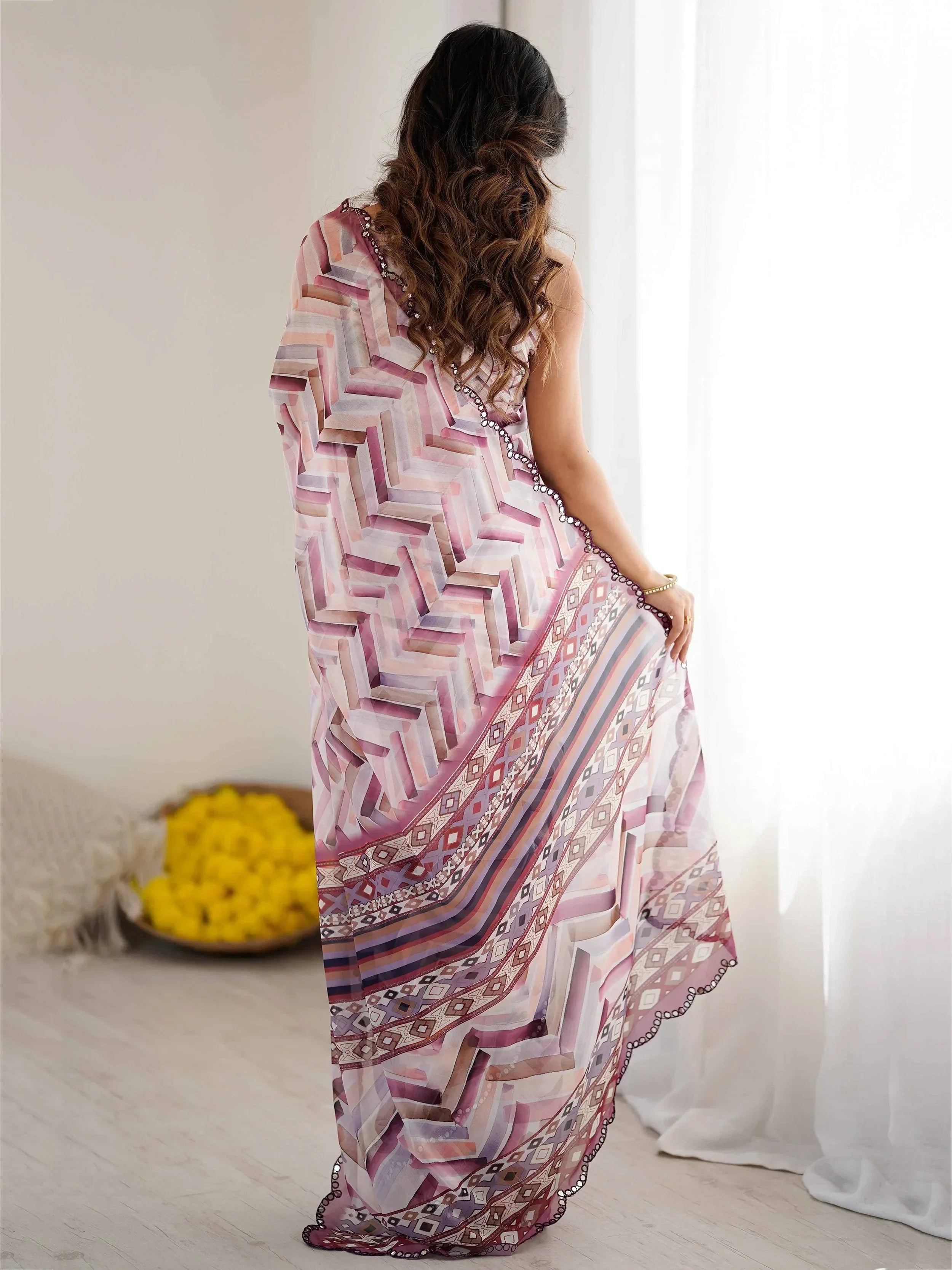 Off White Gorgeous Digital Printed Georgette Party Wear Saree With Blouse