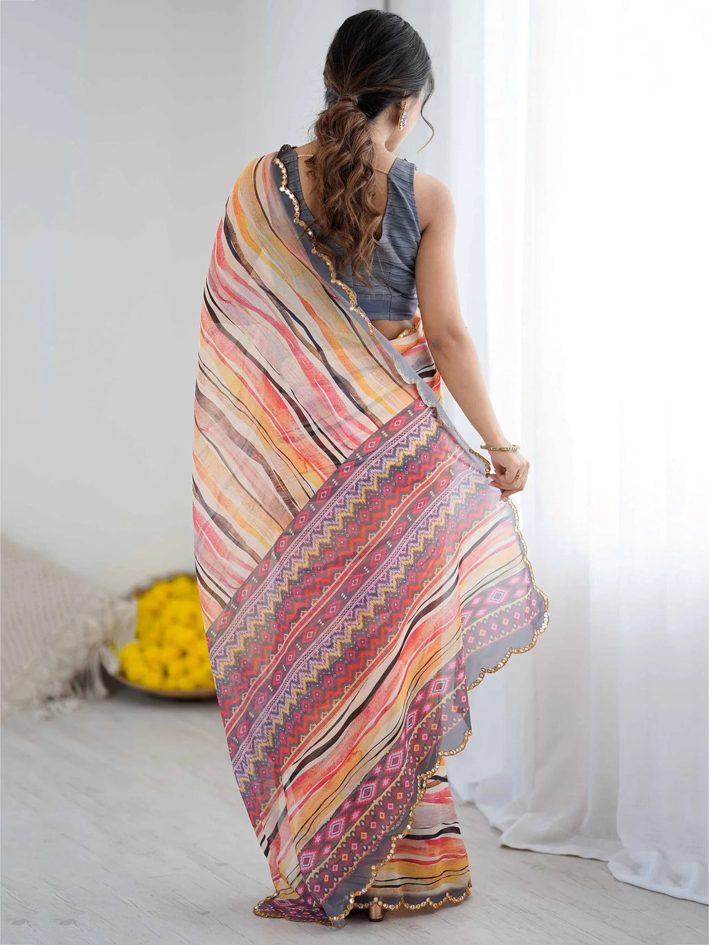 Peach Gorgeous Digital Printed Georgette Party Wear Saree With Blouse