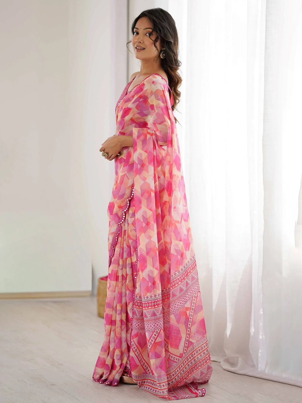 Pink Gorgeous Digital Printed Georgette Party Wear Saree With Blouse