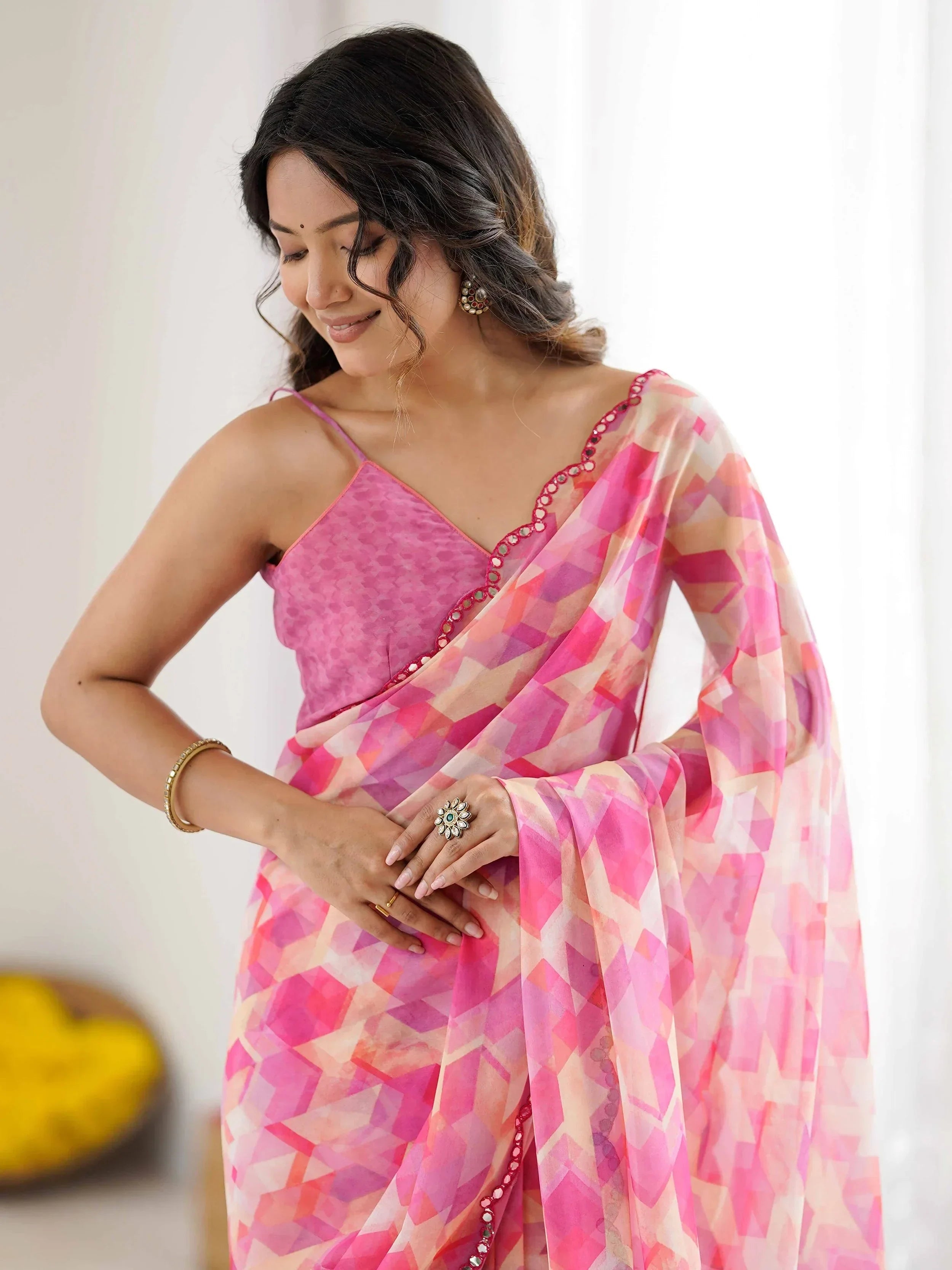 Pink Gorgeous Digital Printed Georgette Party Wear Saree With Blouse