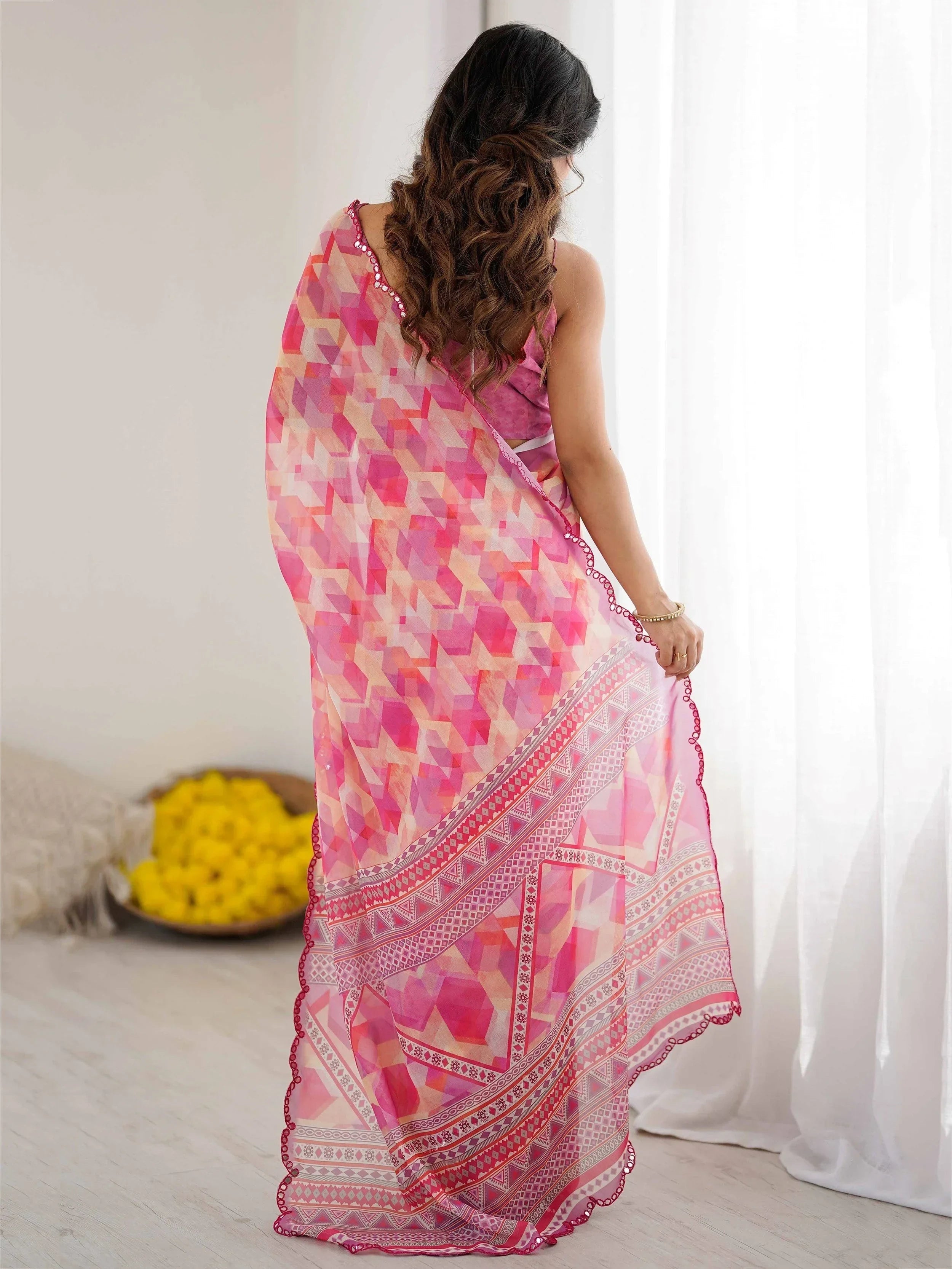 Pink Gorgeous Digital Printed Georgette Party Wear Saree With Blouse