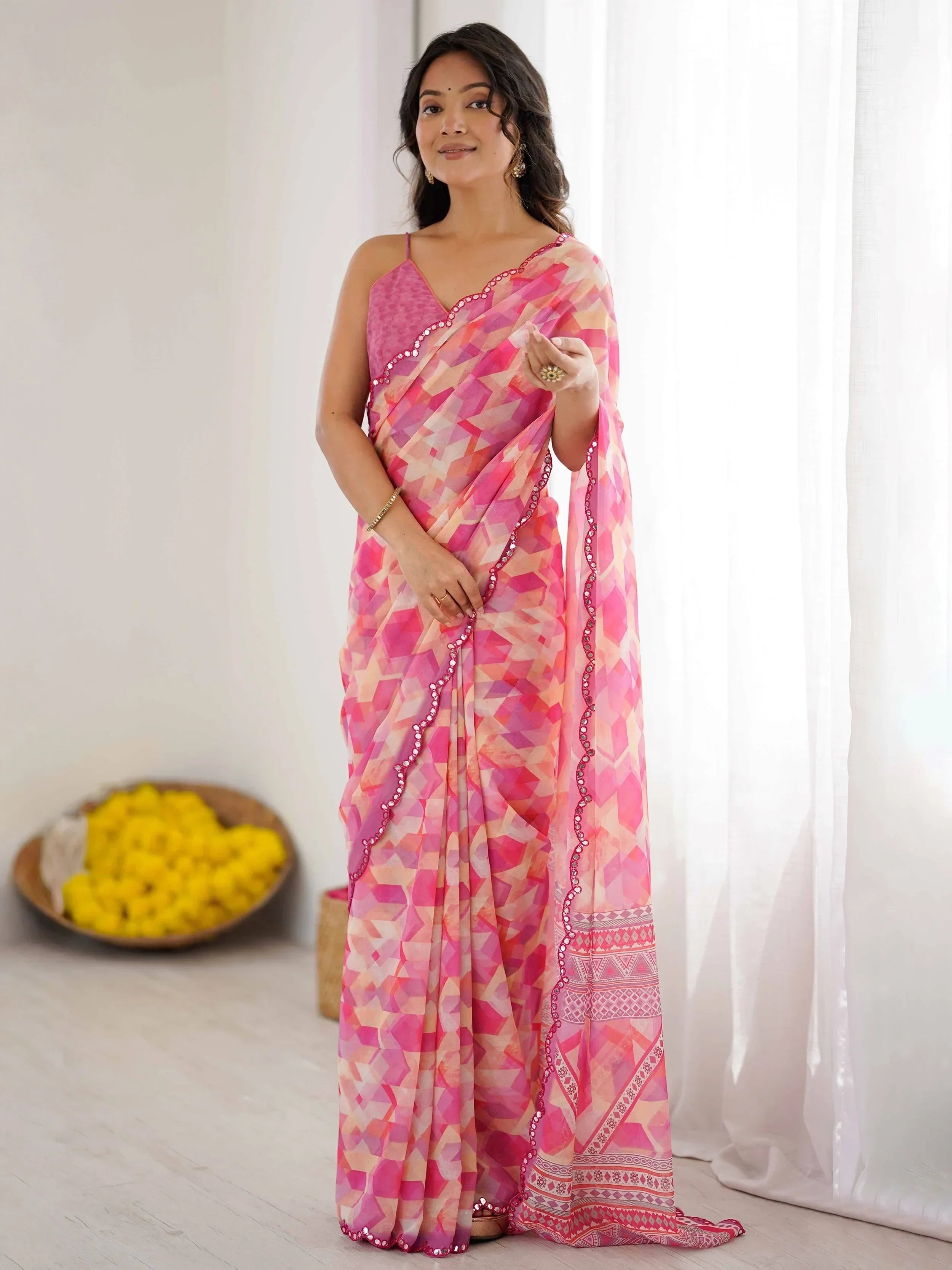 Pink Gorgeous Digital Printed Georgette Party Wear Saree With Blouse