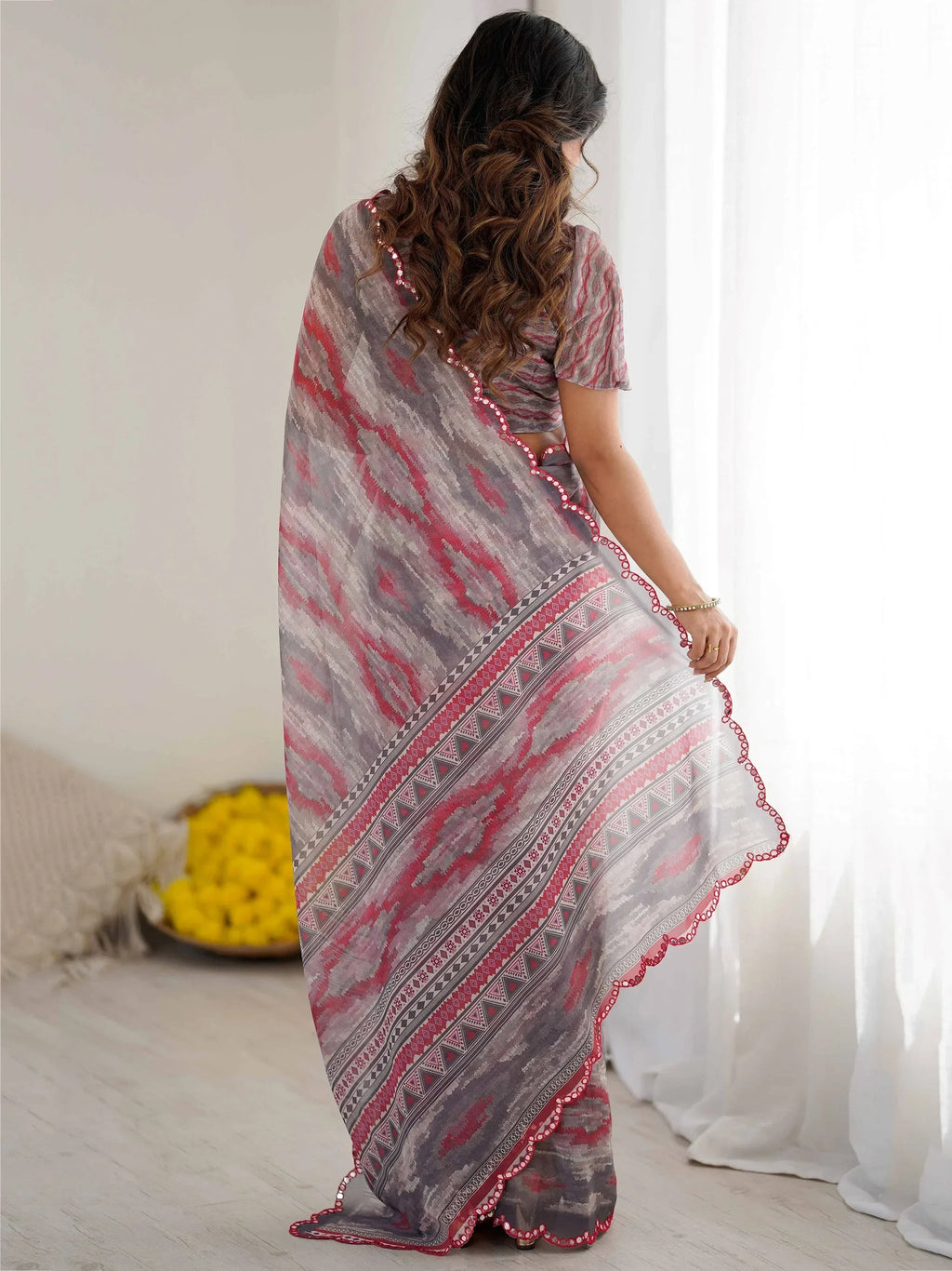 Grey Gorgeous Digital Printed Georgette Party Wear Saree With Blouse