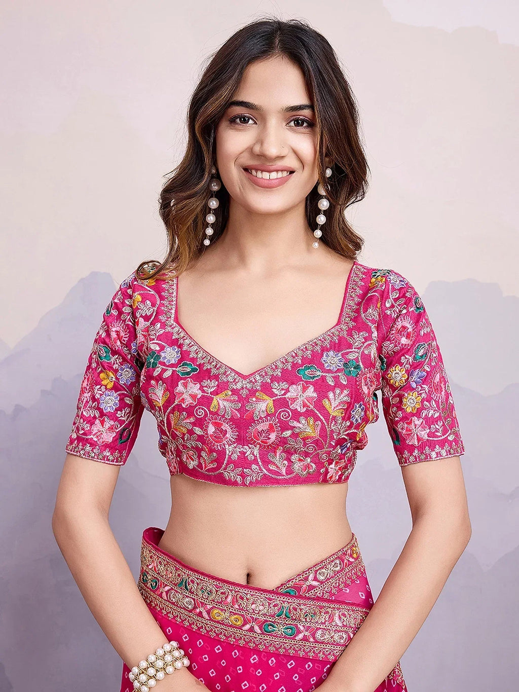 Pink Pretty Georgette Bandhani Printed Saree With Blouse