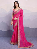 Pink Pretty Georgette Bandhani Printed Saree With Blouse