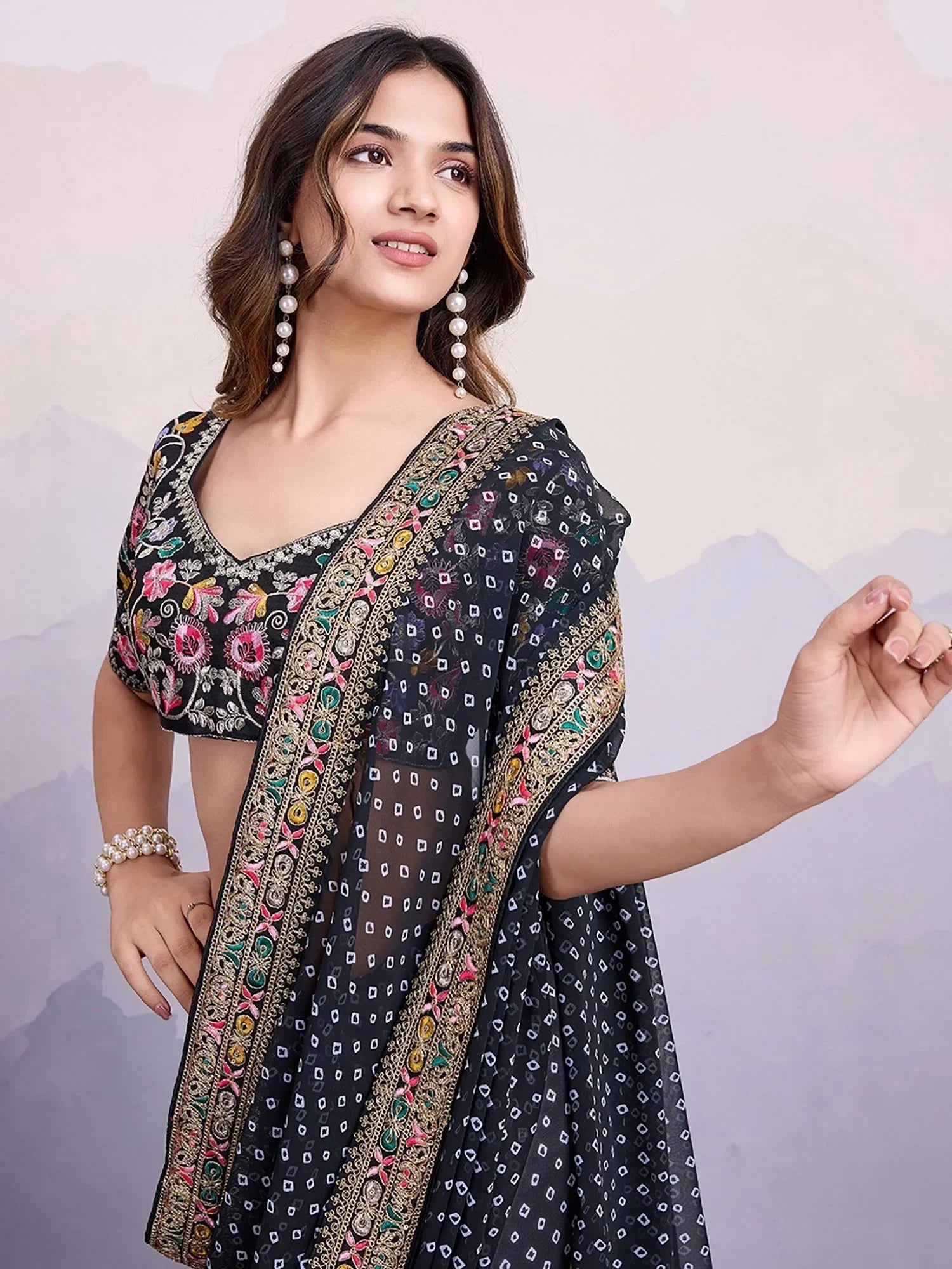 Black Pretty Georgette Bandhani Printed Saree With Blouse