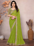 Parrot Attractive Georgette Thread Embroidered Saree