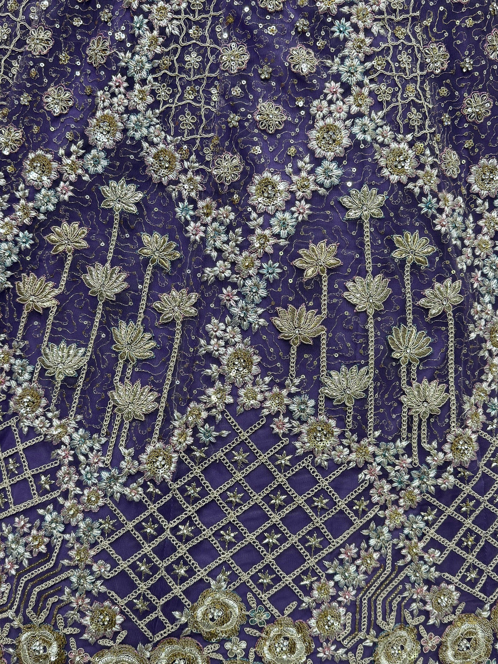 Purple Alluring Thread Embroidered Net Wedding Lehenga Choli