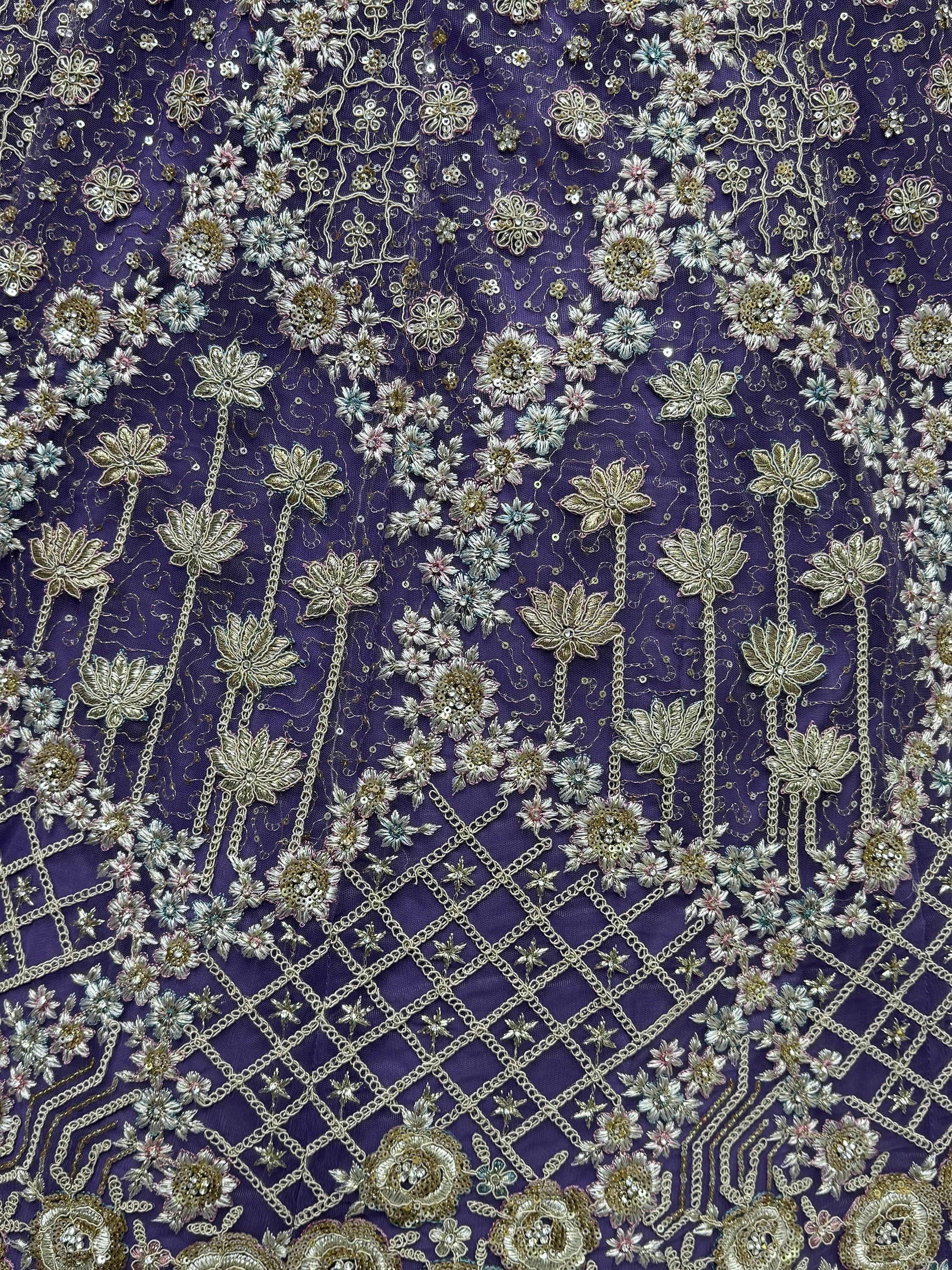Purple Alluring Thread Embroidered Net Wedding Lehenga Choli