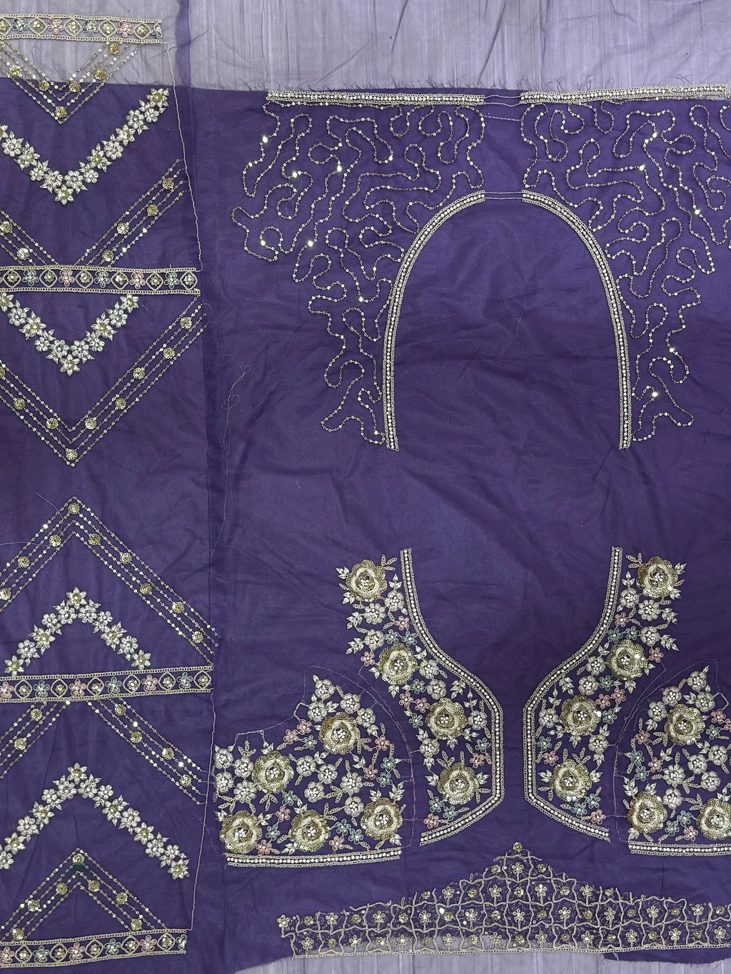 Purple Alluring Thread Embroidered Net Wedding Lehenga Choli