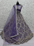 Purple Alluring Thread Embroidered Net Wedding Lehenga Choli