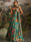 Superb Mint Blue Digital Printed Georgette Designer Lehenga With Corset Choli