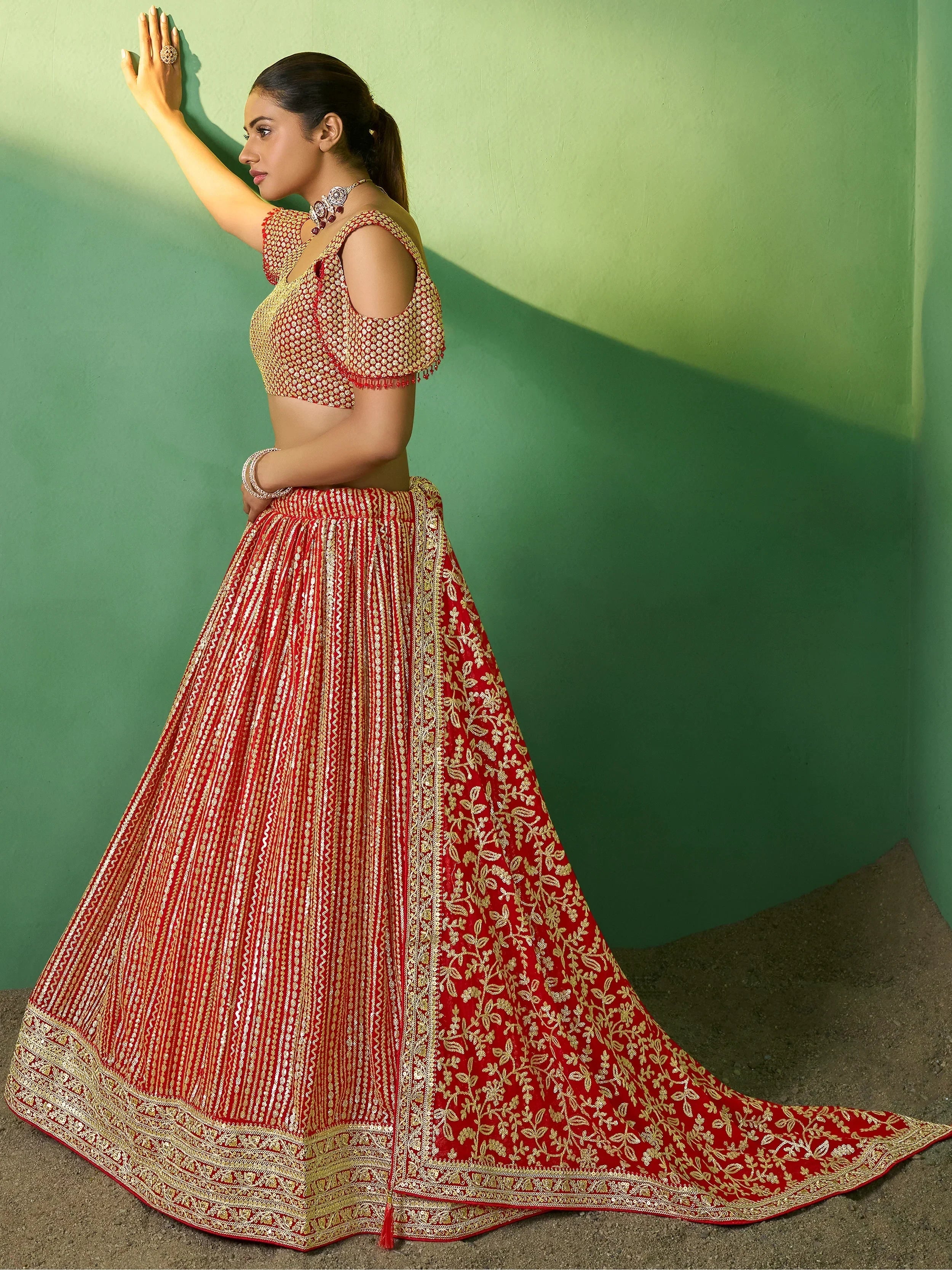 Beautiful Red Sequins Georgette Lehenga Choli With Net Dupatta
