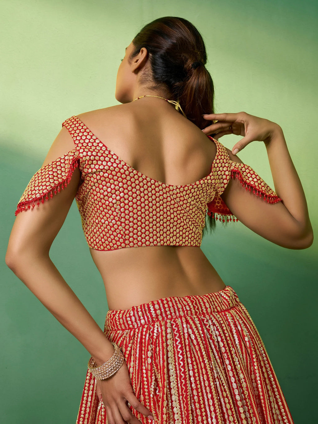 Beautiful Red Sequins Georgette Lehenga Choli With Net Dupatta
