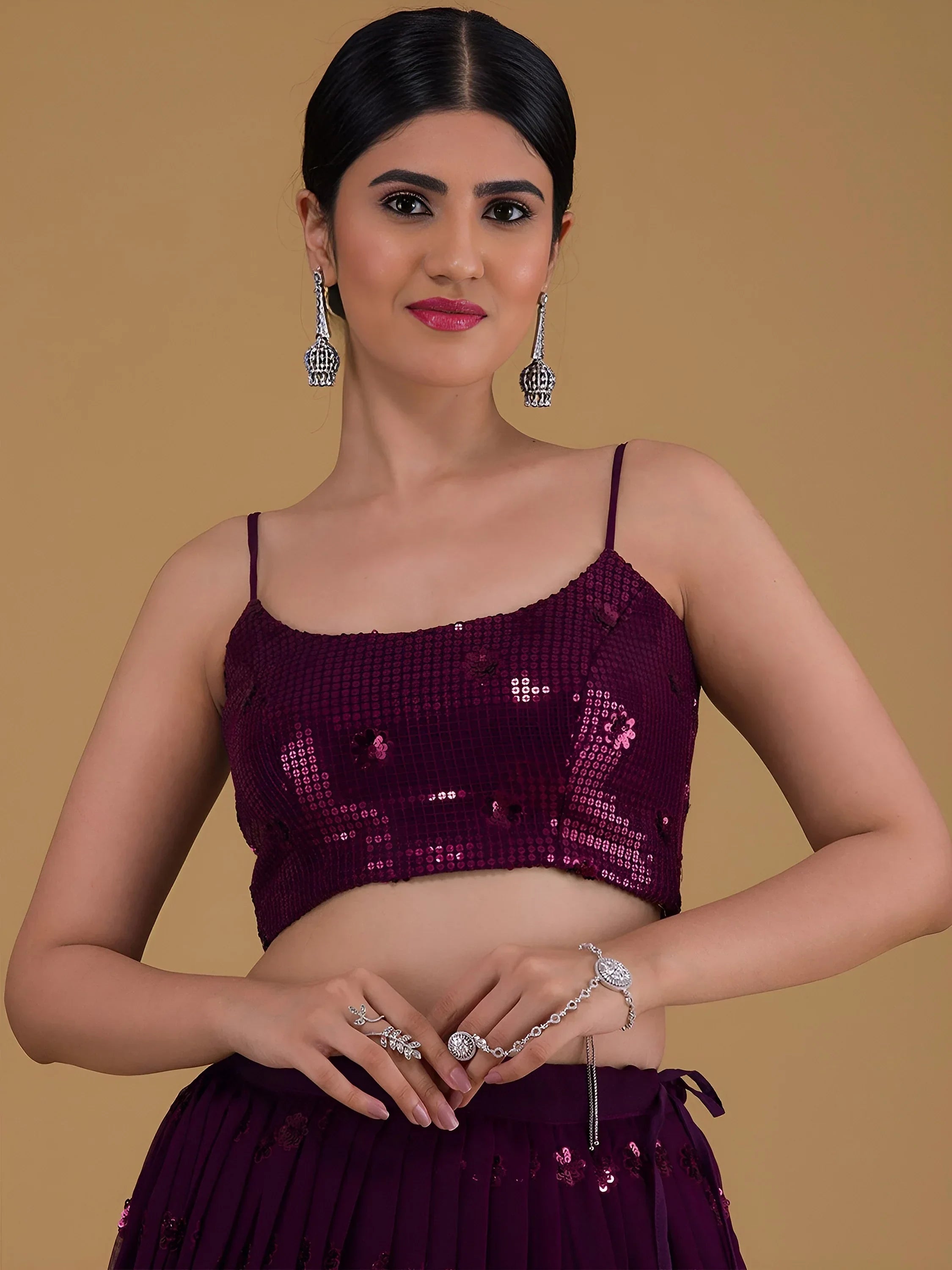 Purple Outstanding Sequins Georgette Party Wear Lehenga Choli