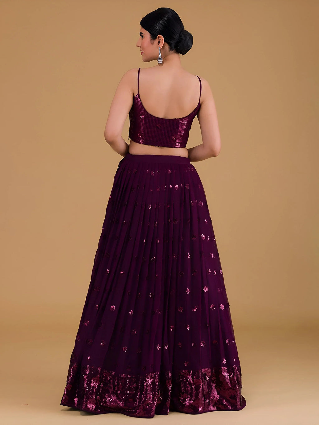 Purple Outstanding Sequins Georgette Party Wear Lehenga Choli