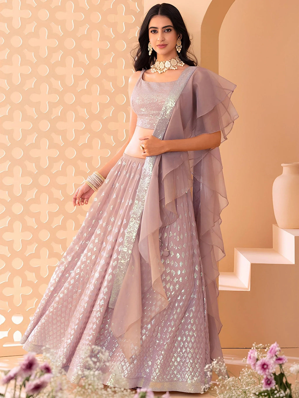 Pink Astonishing Embroidered Georgette Party Wear Lehenga Choli