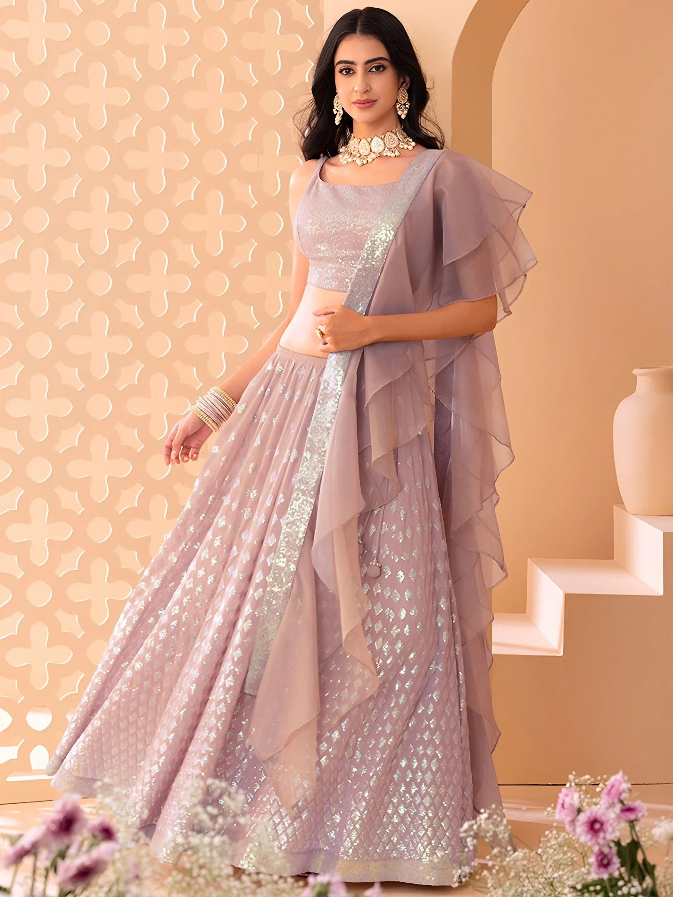Pink Astonishing Embroidered Georgette Party Wear Lehenga Choli
