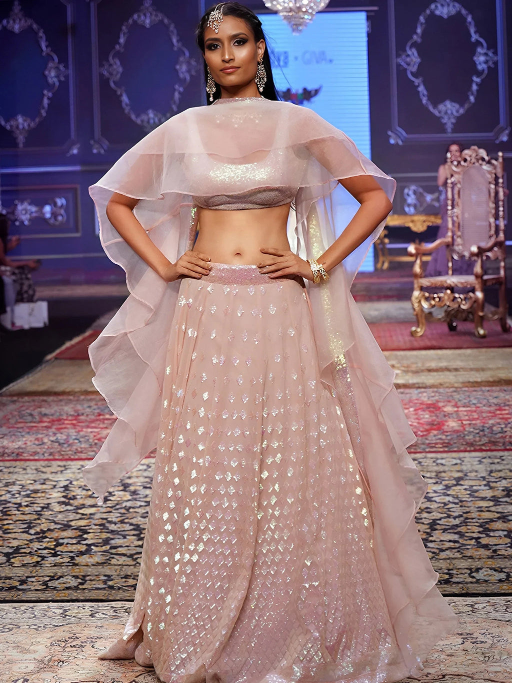 Pink Astonishing Embroidered Georgette Party Wear Lehenga Choli