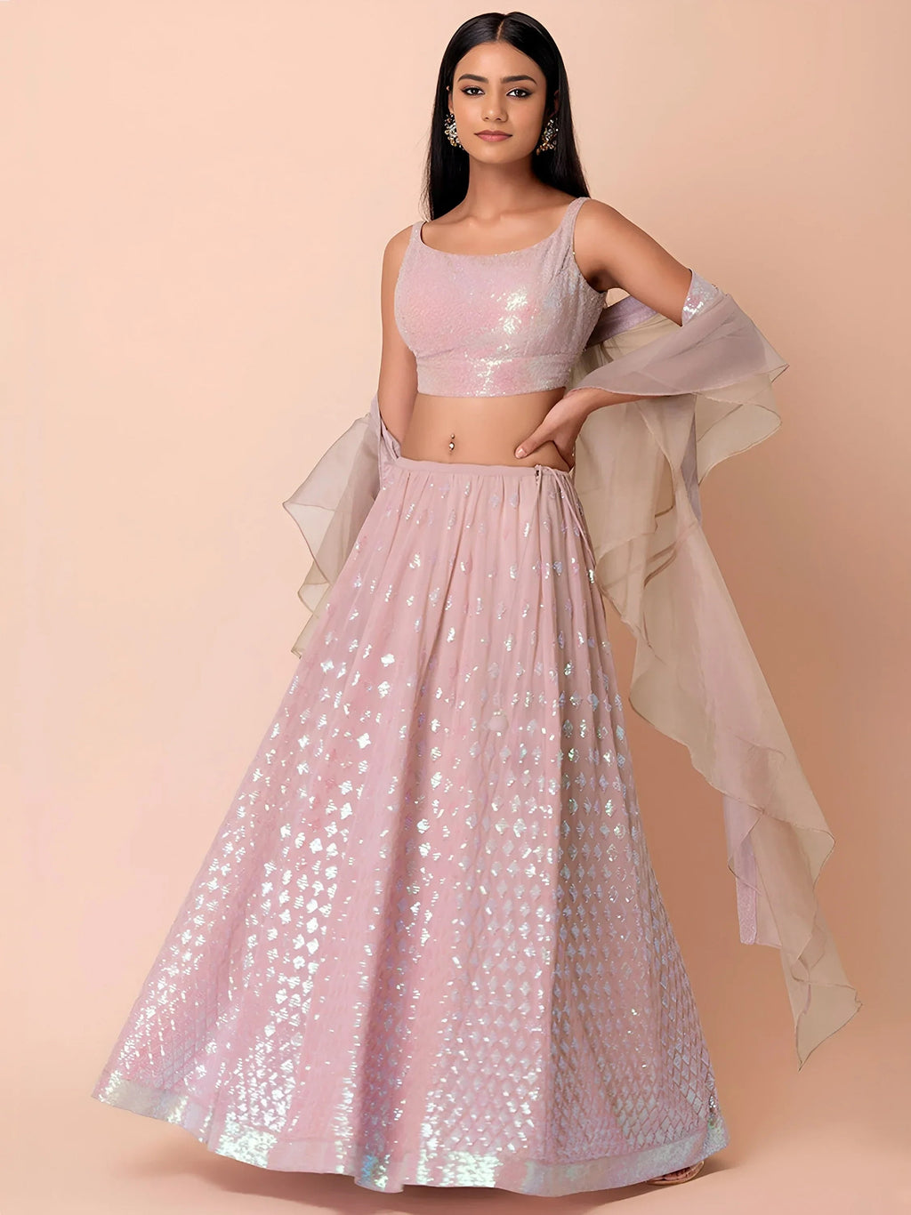 Pink Astonishing Embroidered Georgette Party Wear Lehenga Choli