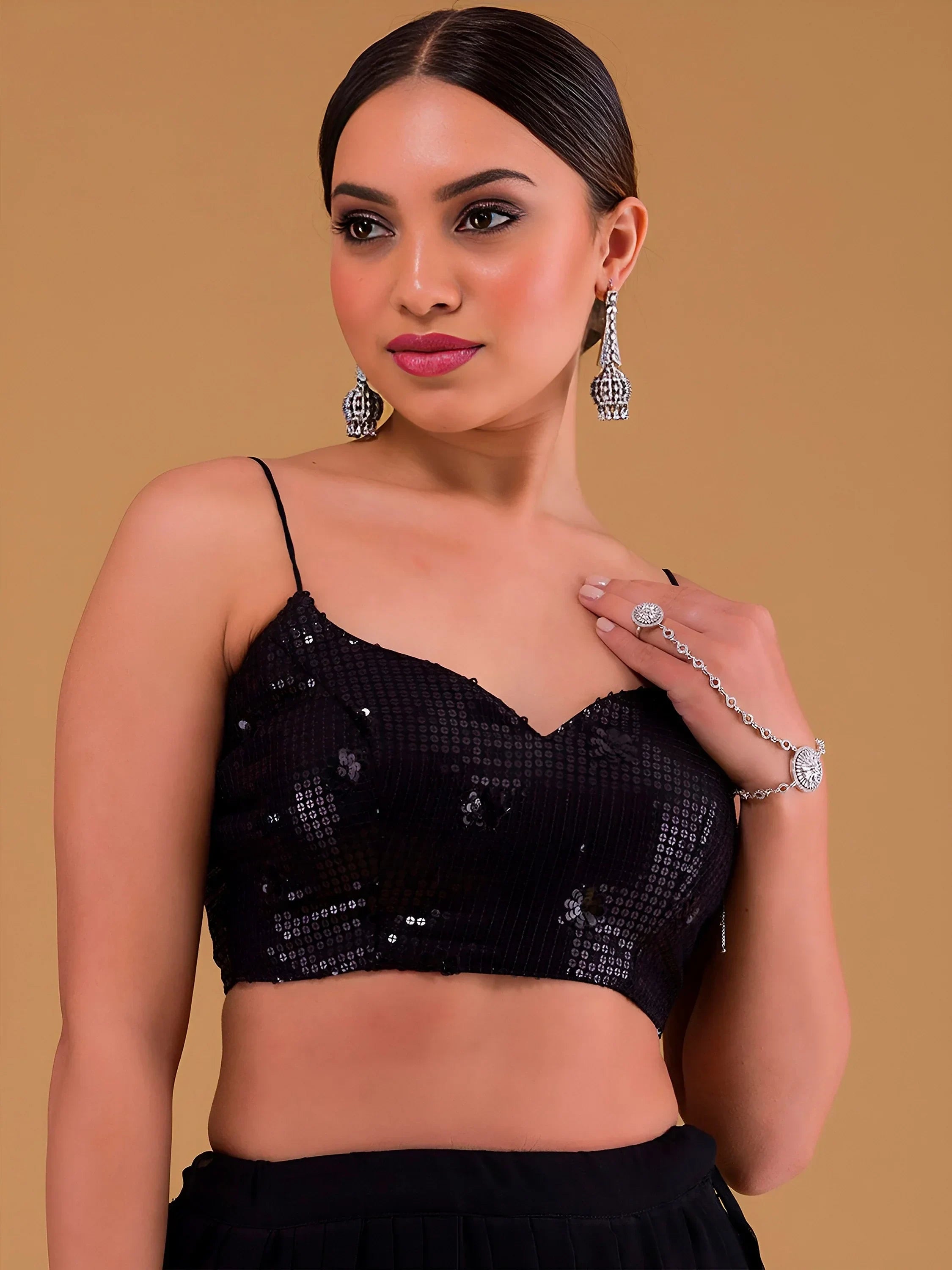 Black Outstanding Sequins Georgette Party Wear Lehenga Choli