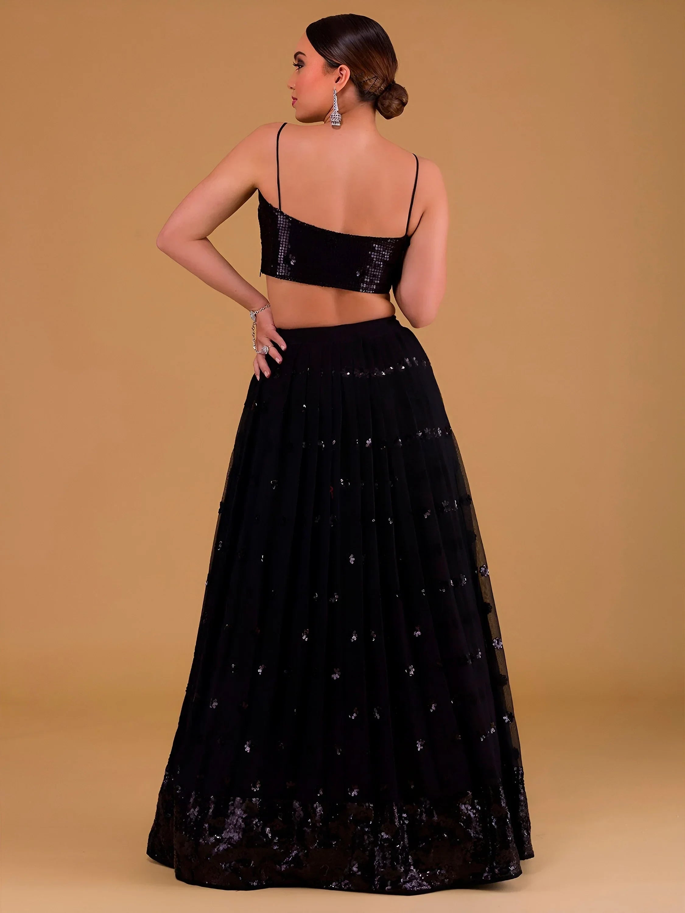 Black Outstanding Sequins Georgette Party Wear Lehenga Choli