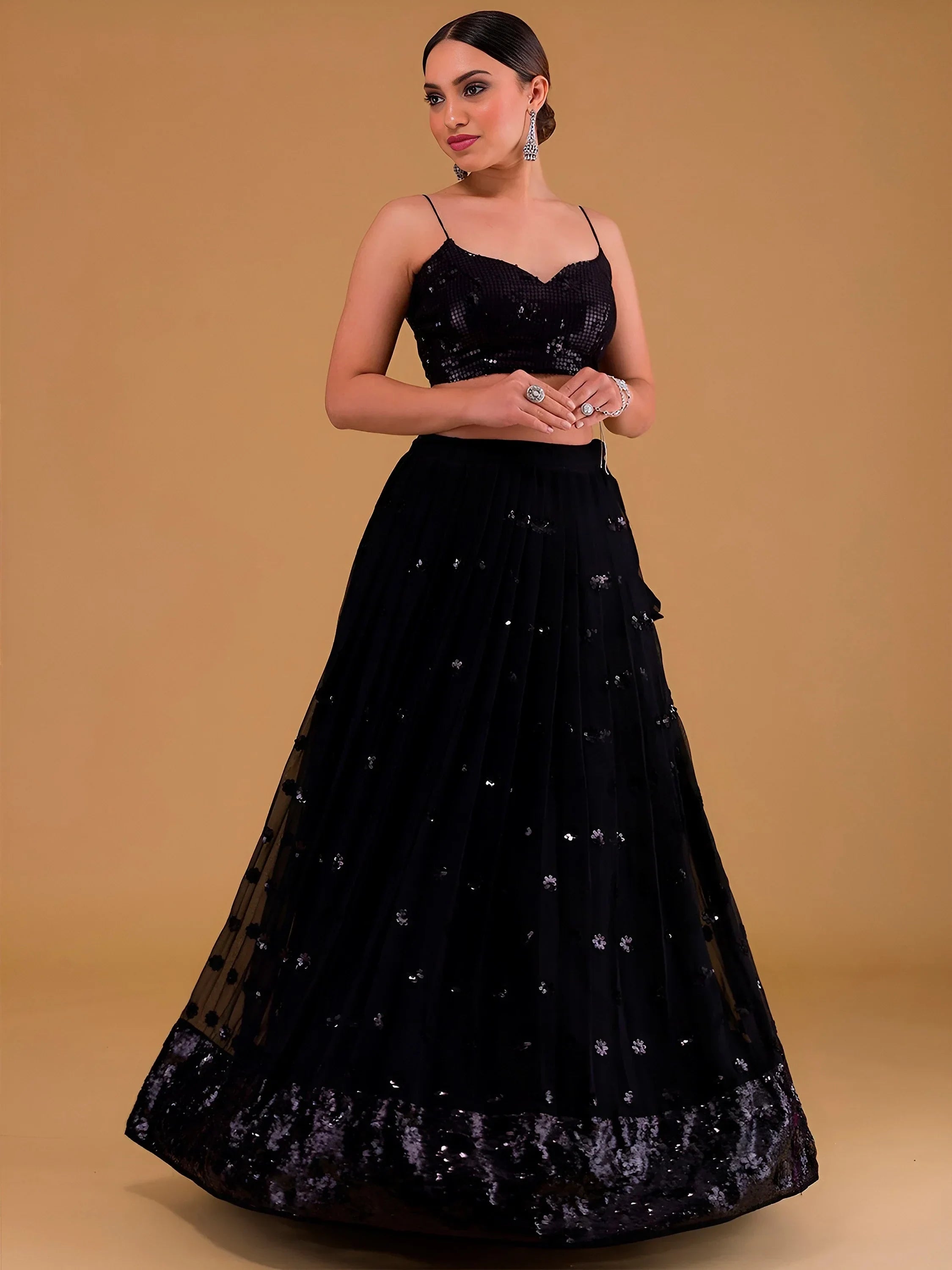 Black Outstanding Sequins Georgette Party Wear Lehenga Choli