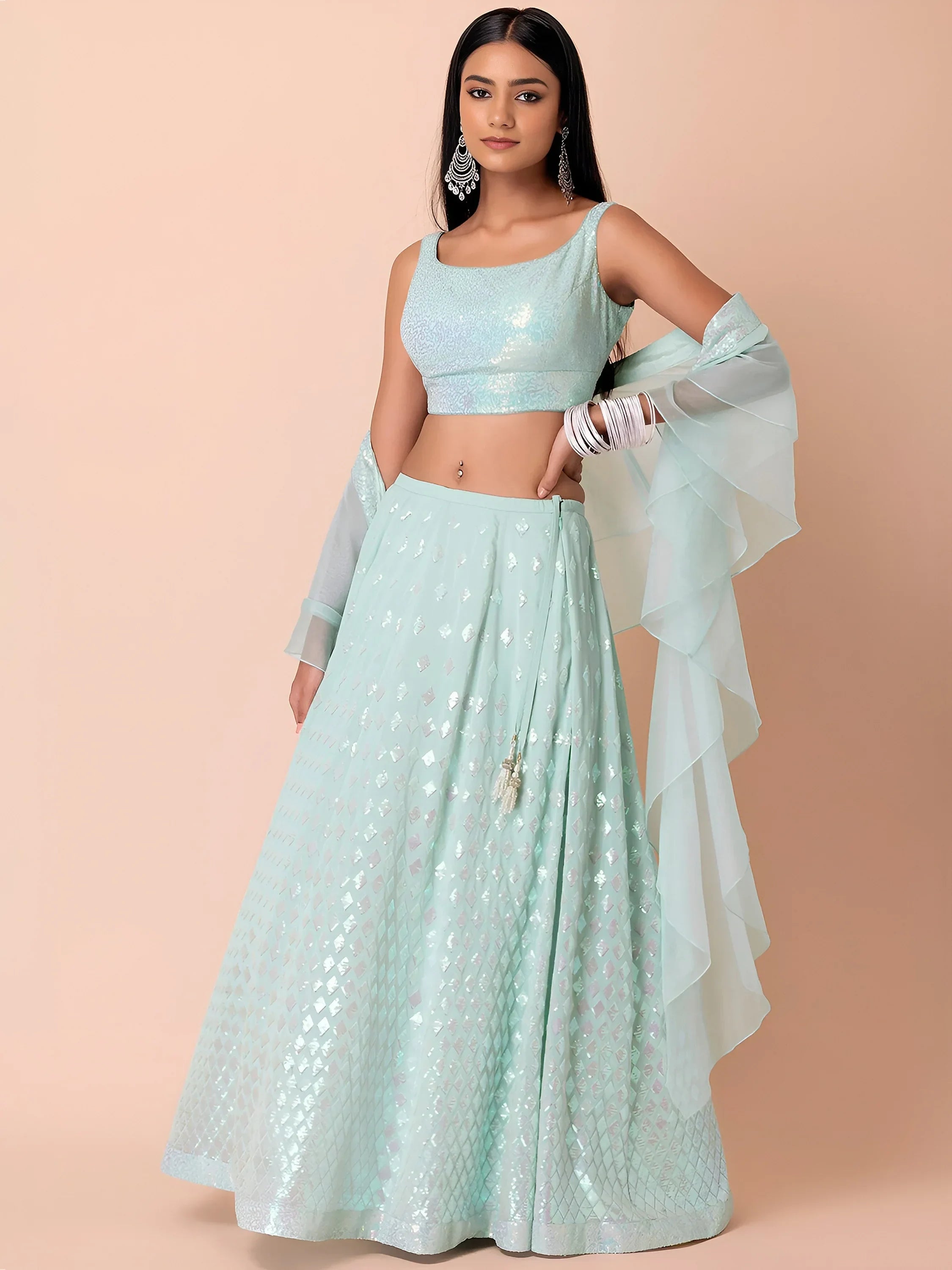 Sky Blue Astonishing Embroidered Georgette Party Wear Lehenga Choli