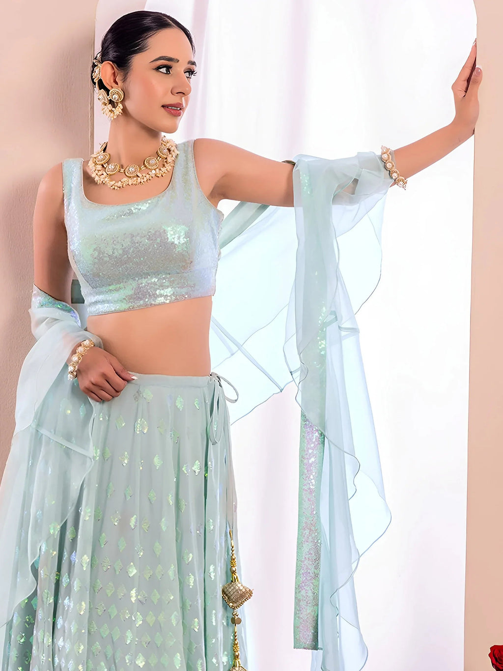 Sky Blue Astonishing Embroidered Georgette Party Wear Lehenga Choli