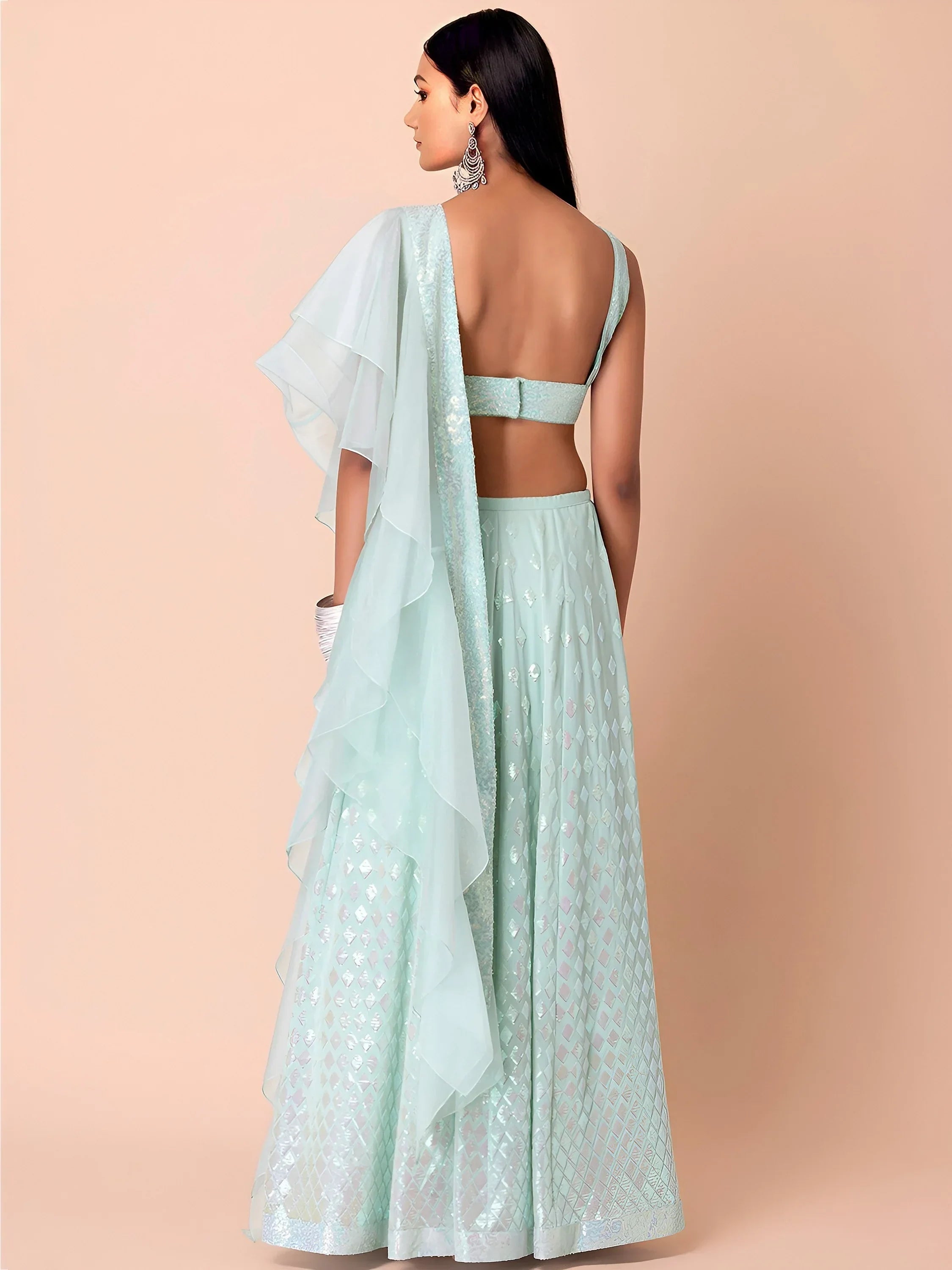 Sky Blue Astonishing Embroidered Georgette Party Wear Lehenga Choli