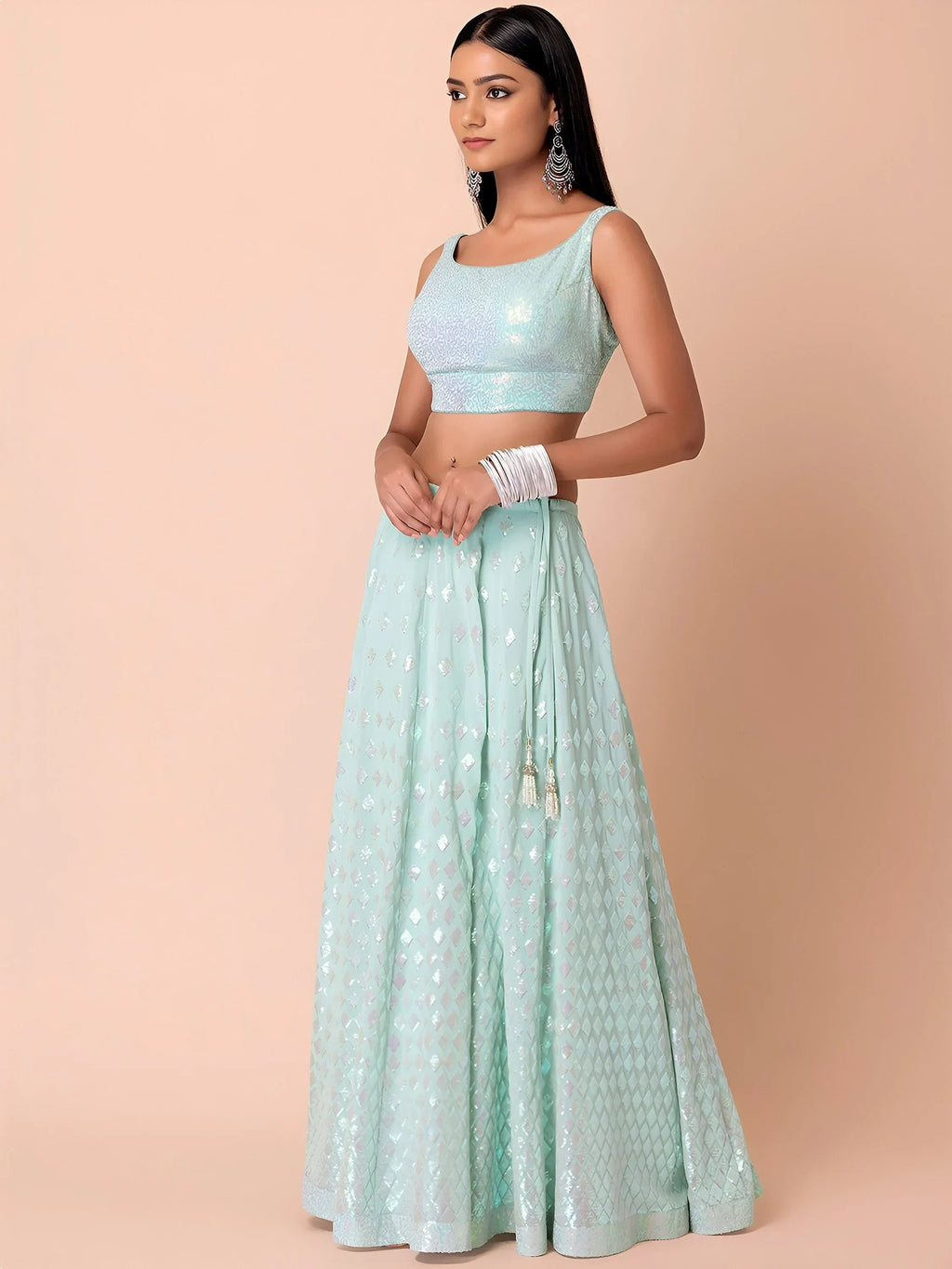 Sky Blue Astonishing Embroidered Georgette Party Wear Lehenga Choli