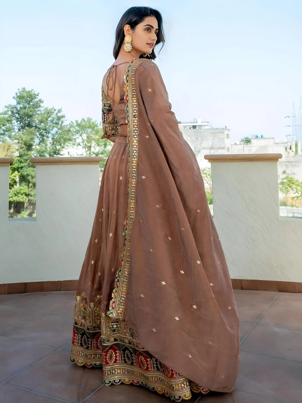 Beige Stunning Silk Sequins Party Wear Lehenga Choli With Dupatta