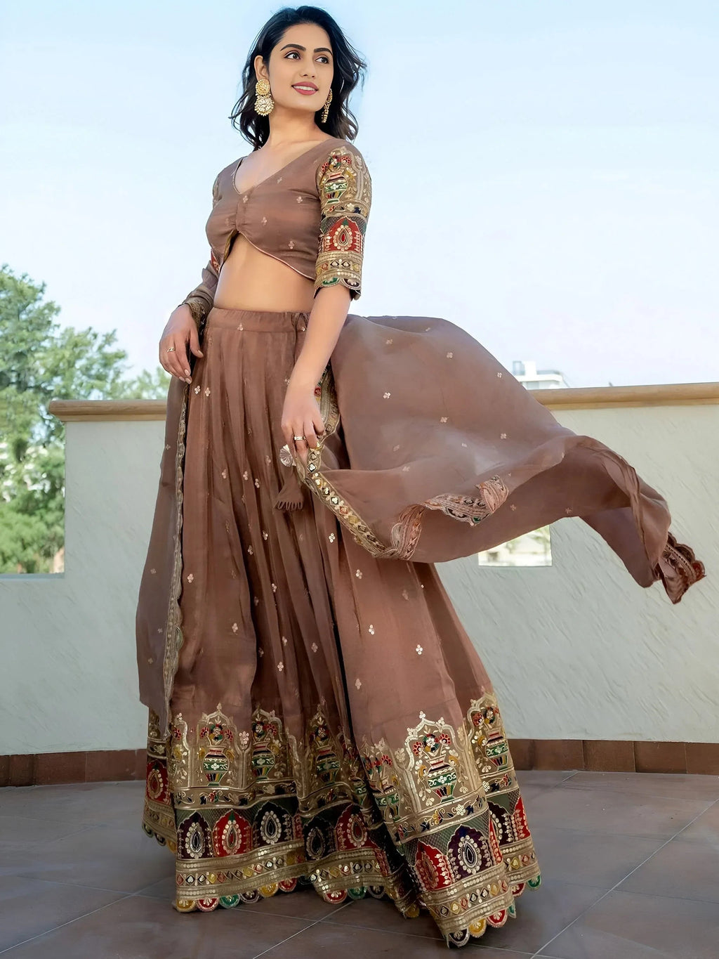 Beige Stunning Silk Sequins Party Wear Lehenga Choli With Dupatta