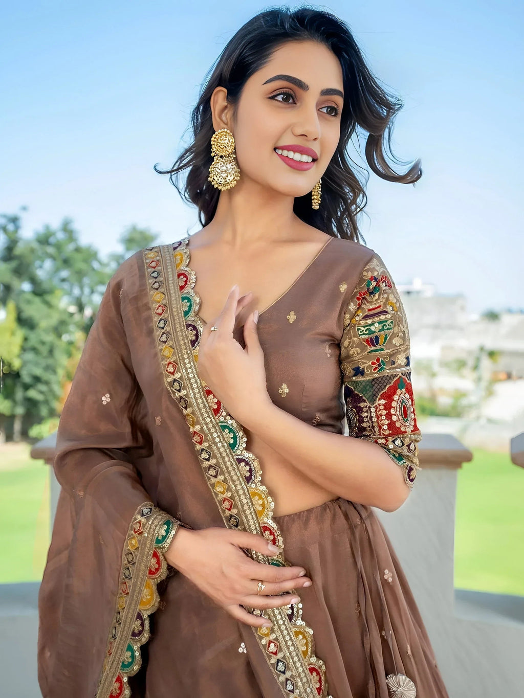 Beige Stunning Silk Sequins Party Wear Lehenga Choli With Dupatta