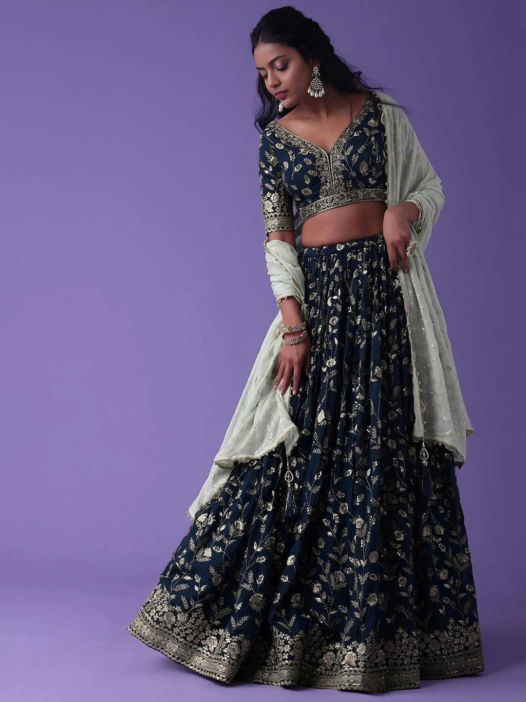 Blue Pretty Dori Work Georgette Wedding Lehenga Choli With Dupatta