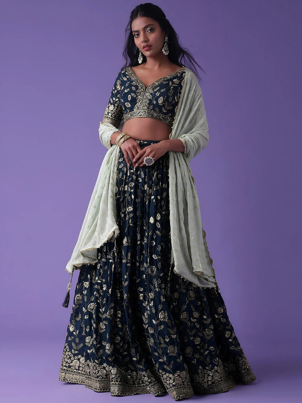 Blue Pretty Dori Work Georgette Wedding Lehenga Choli With Dupatta