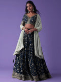 Blue Pretty Dori Work Georgette Wedding Lehenga Choli With Dupatta