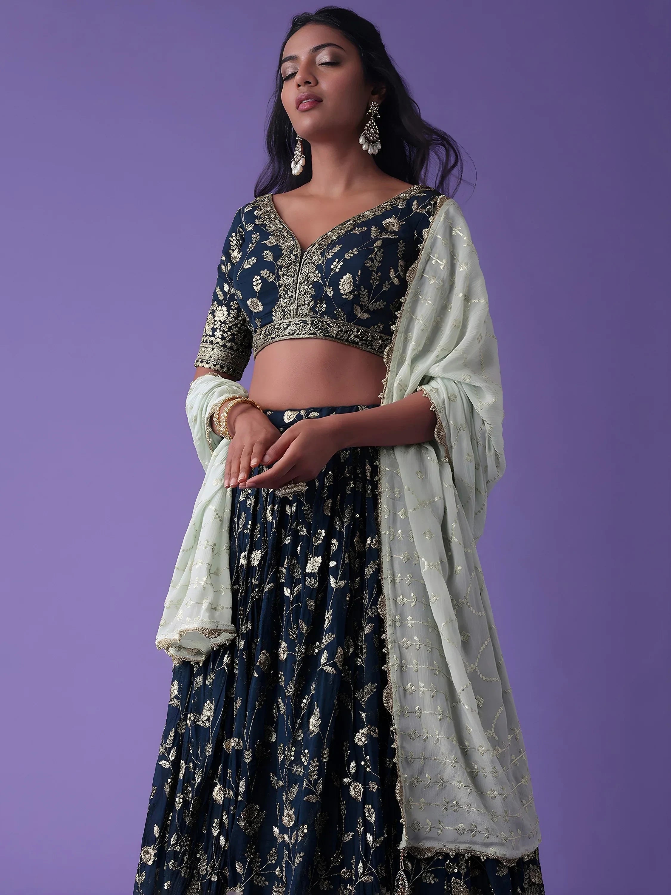Blue Pretty Dori Work Georgette Wedding Lehenga Choli With Dupatta
