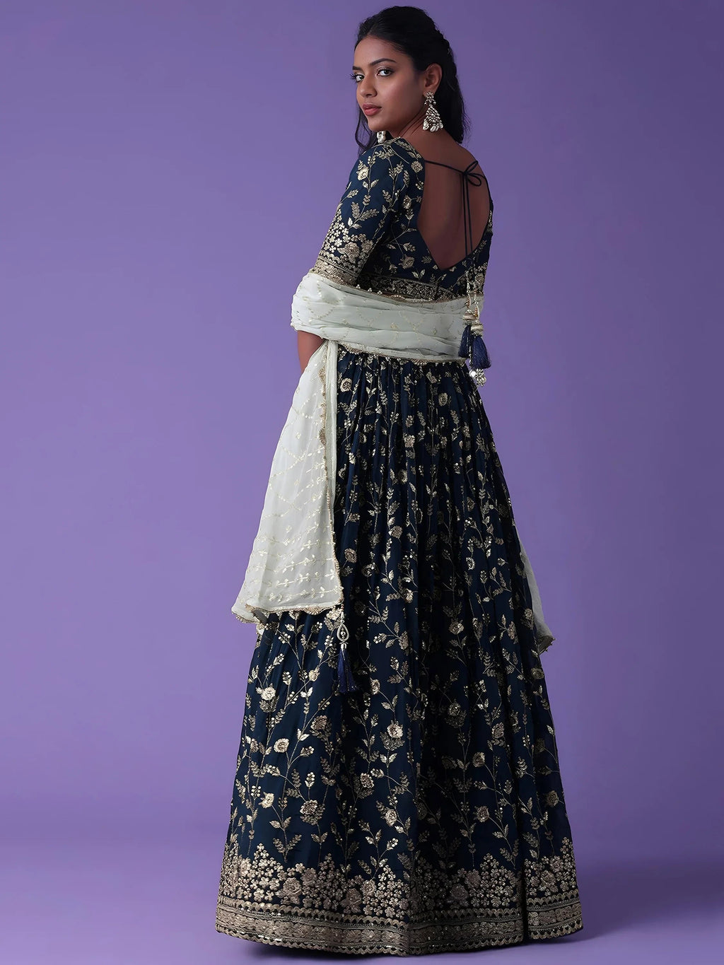 Blue Pretty Dori Work Georgette Wedding Lehenga Choli With Dupatta