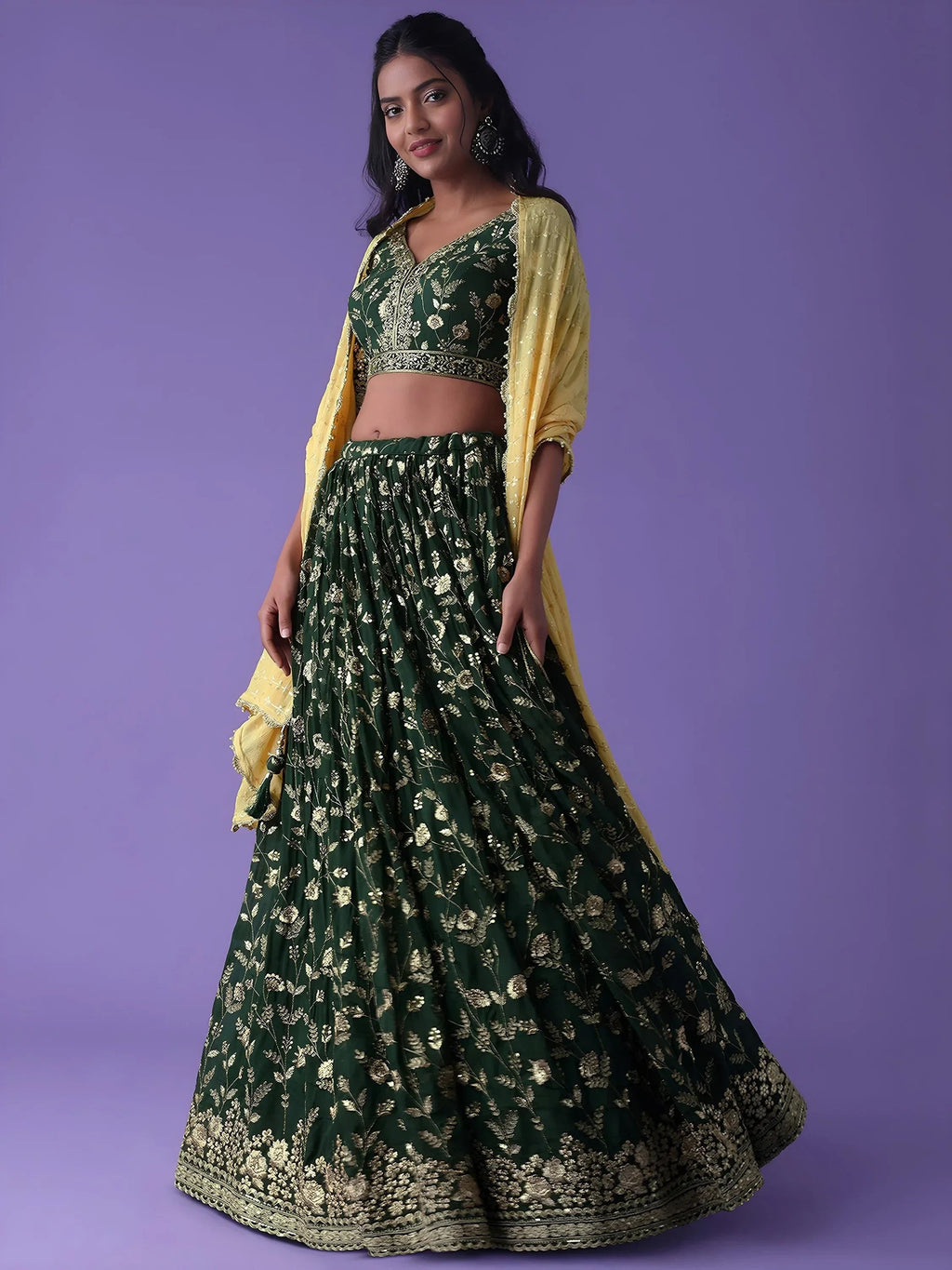 Green Pretty Dori Work Georgette Wedding Lehenga Choli With Dupatta